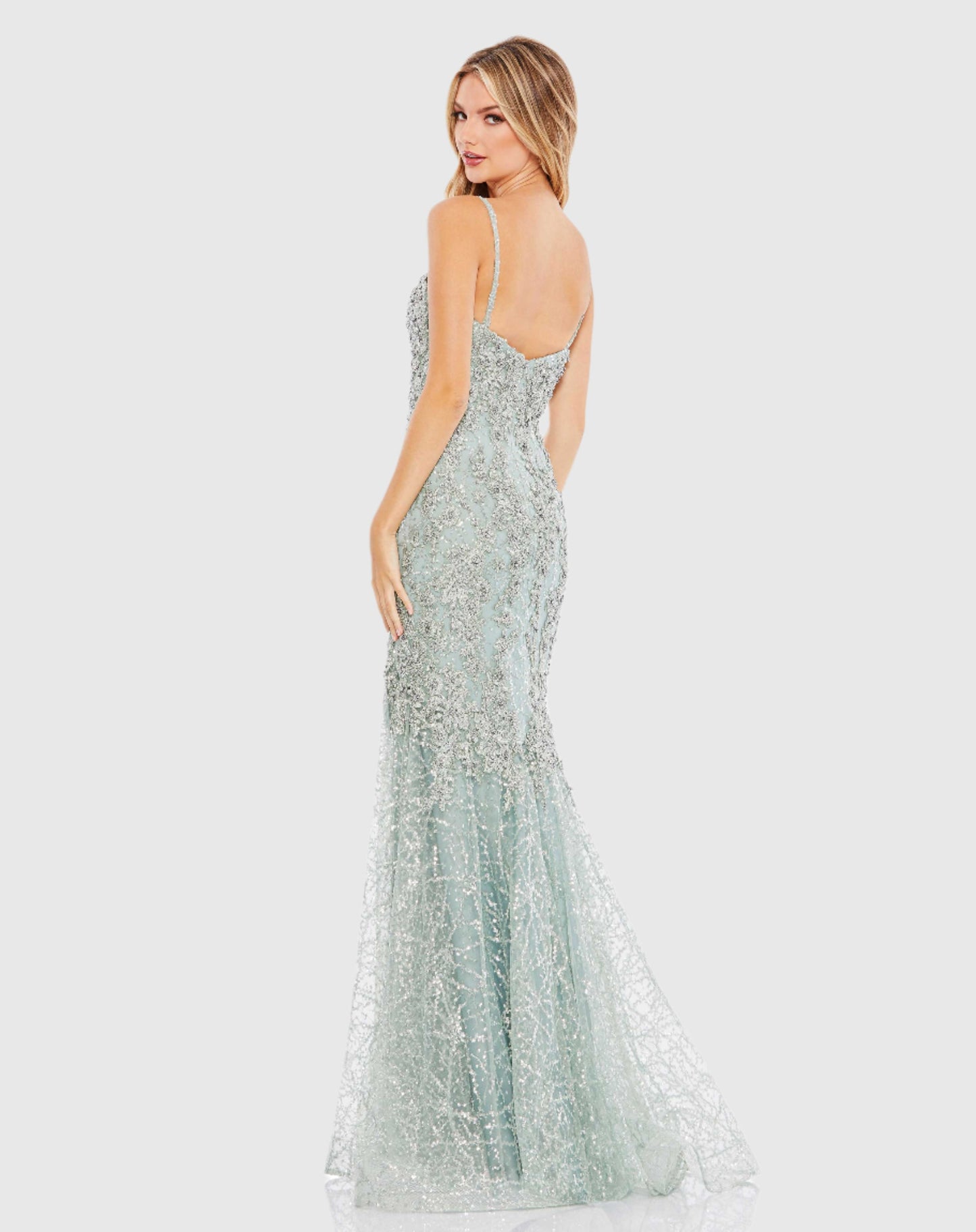 Embellished Sleeveless Plunge Neck Trumpet Gown