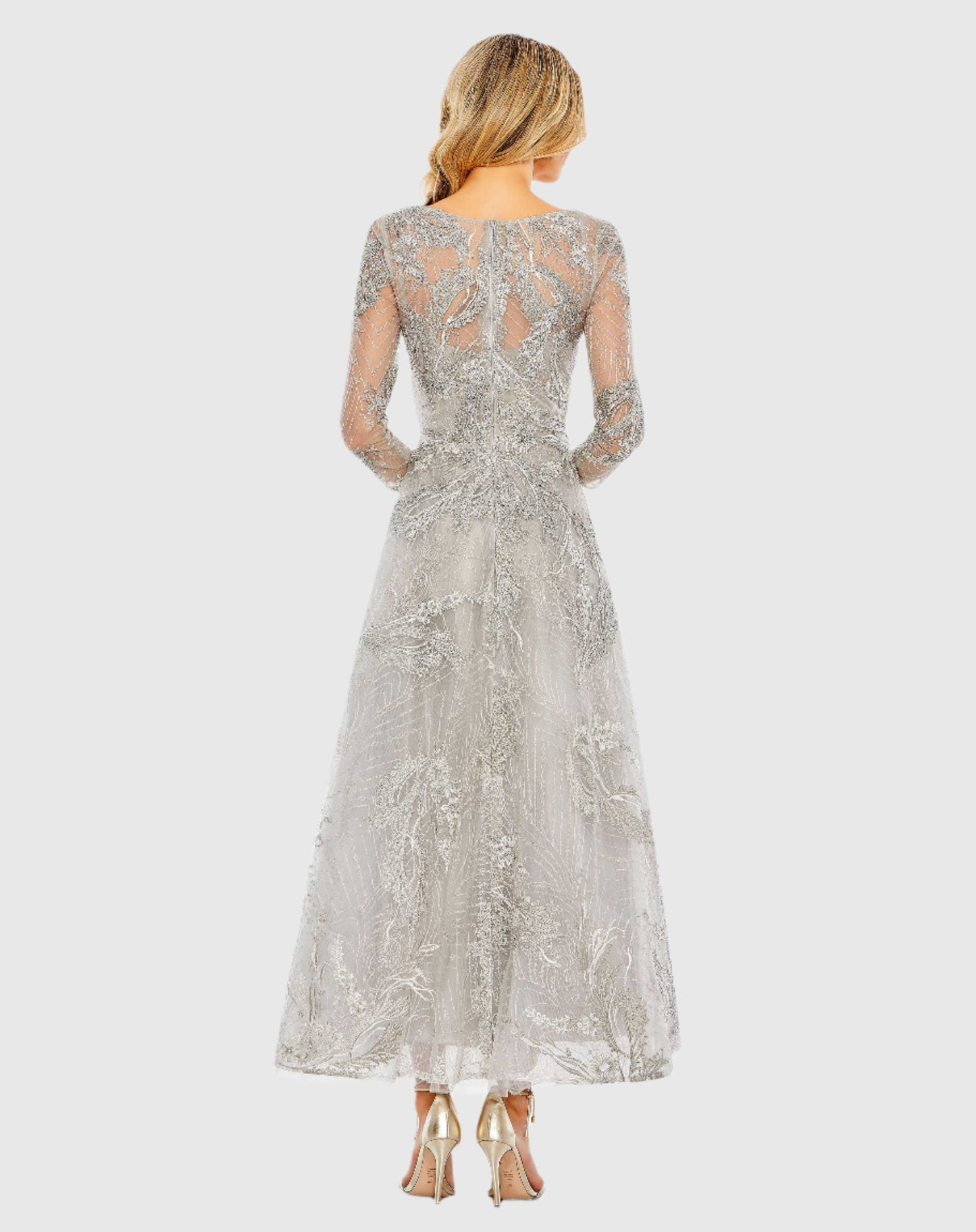 Verziertes Wickelkleid mit 3/4-Ärmeln