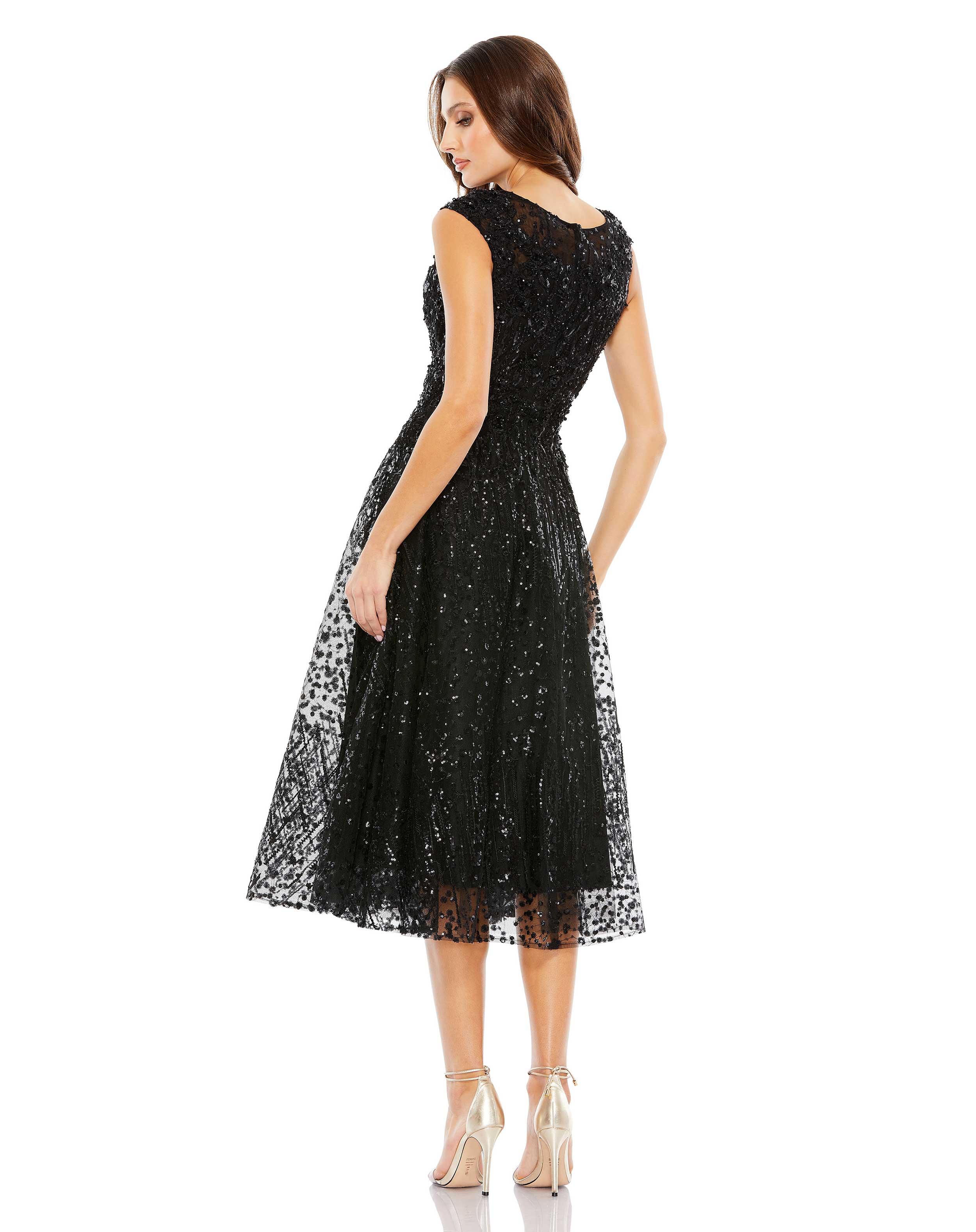 Sequined Cap Sleeve Fit and Flare Dress