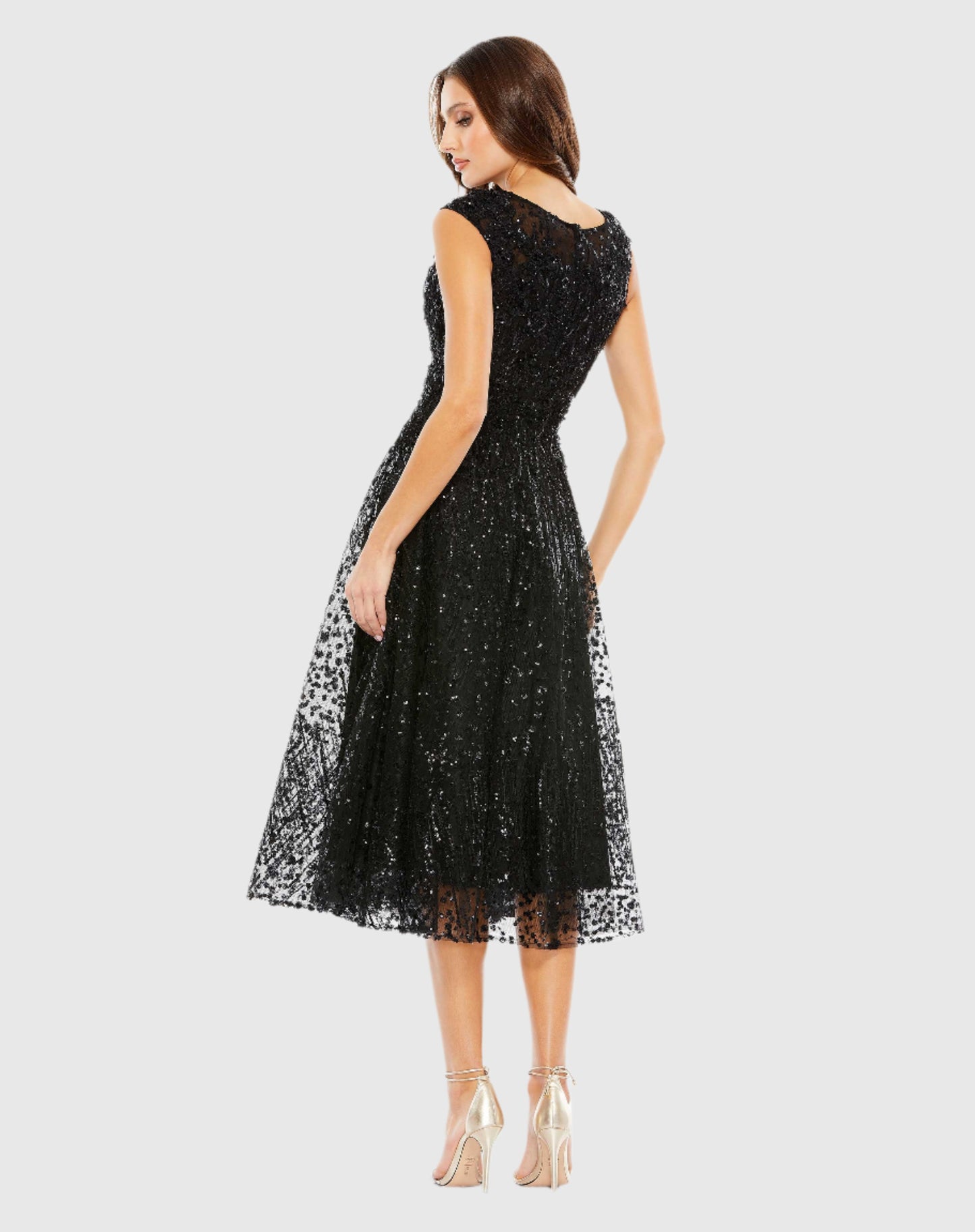 Sequined Cap Sleeve Fit and Flare Dress