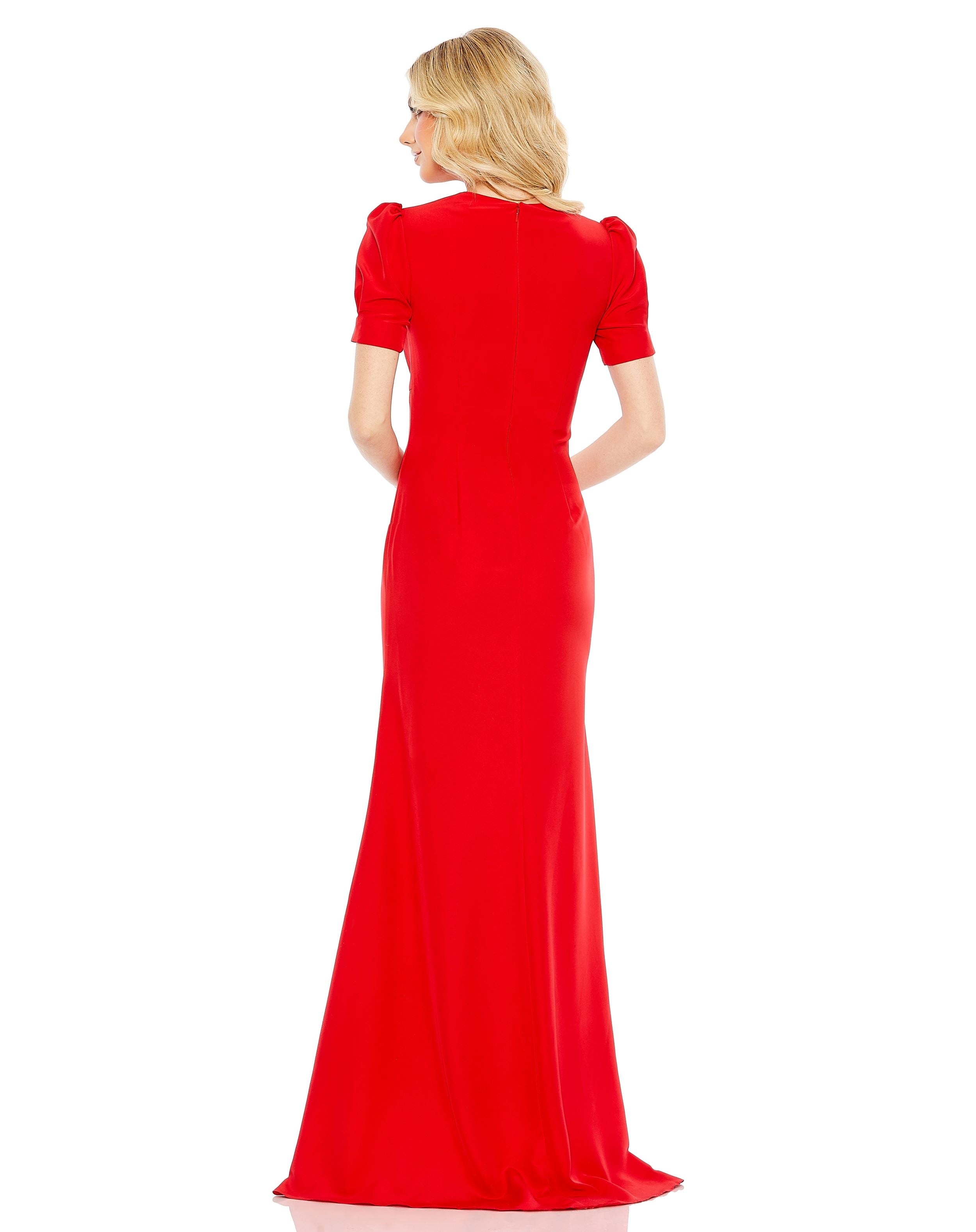 Plunge Neck Puff Sleeve Cut Out Gown