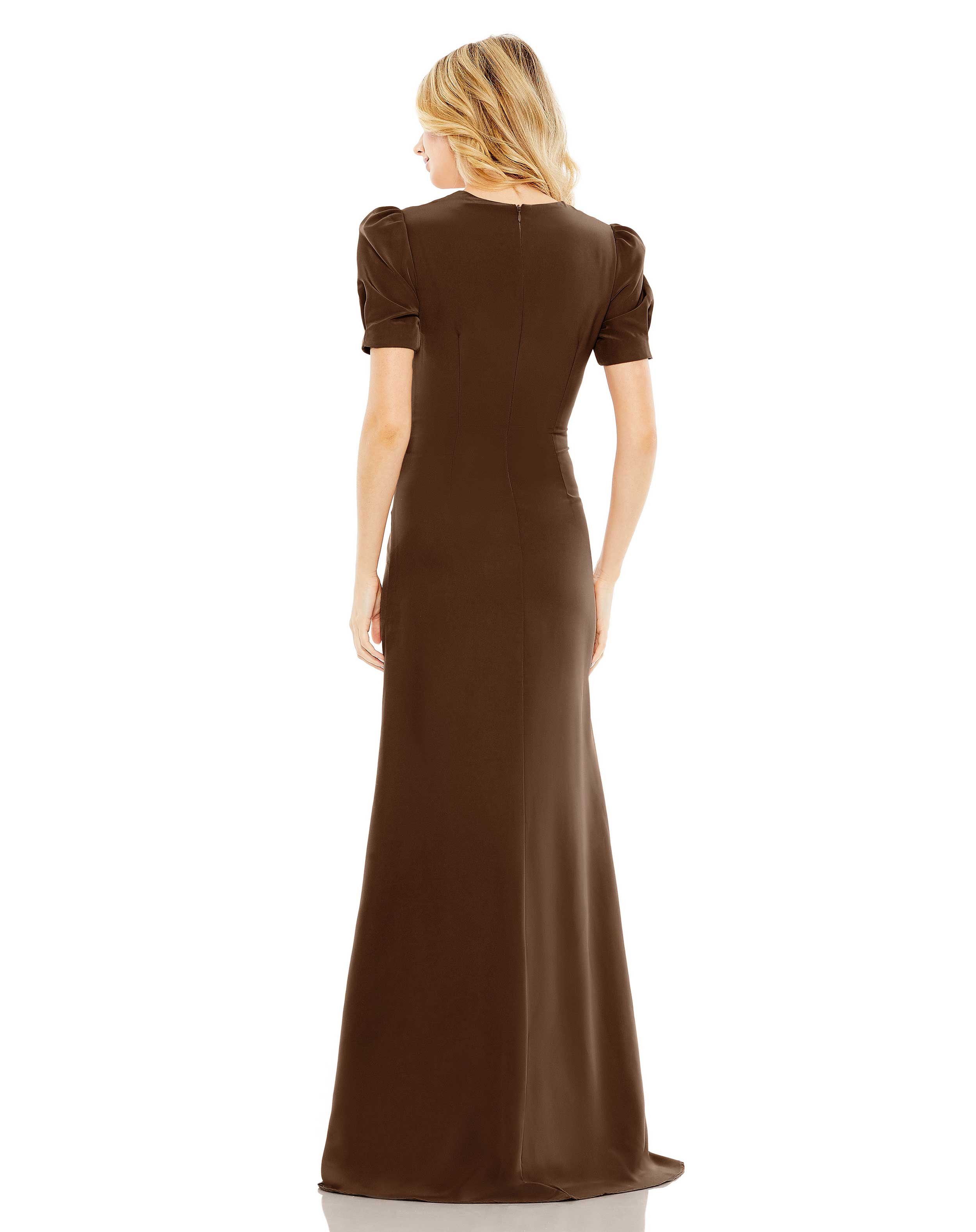 Plunge Neck Puff Sleeve Cut Out Gown
