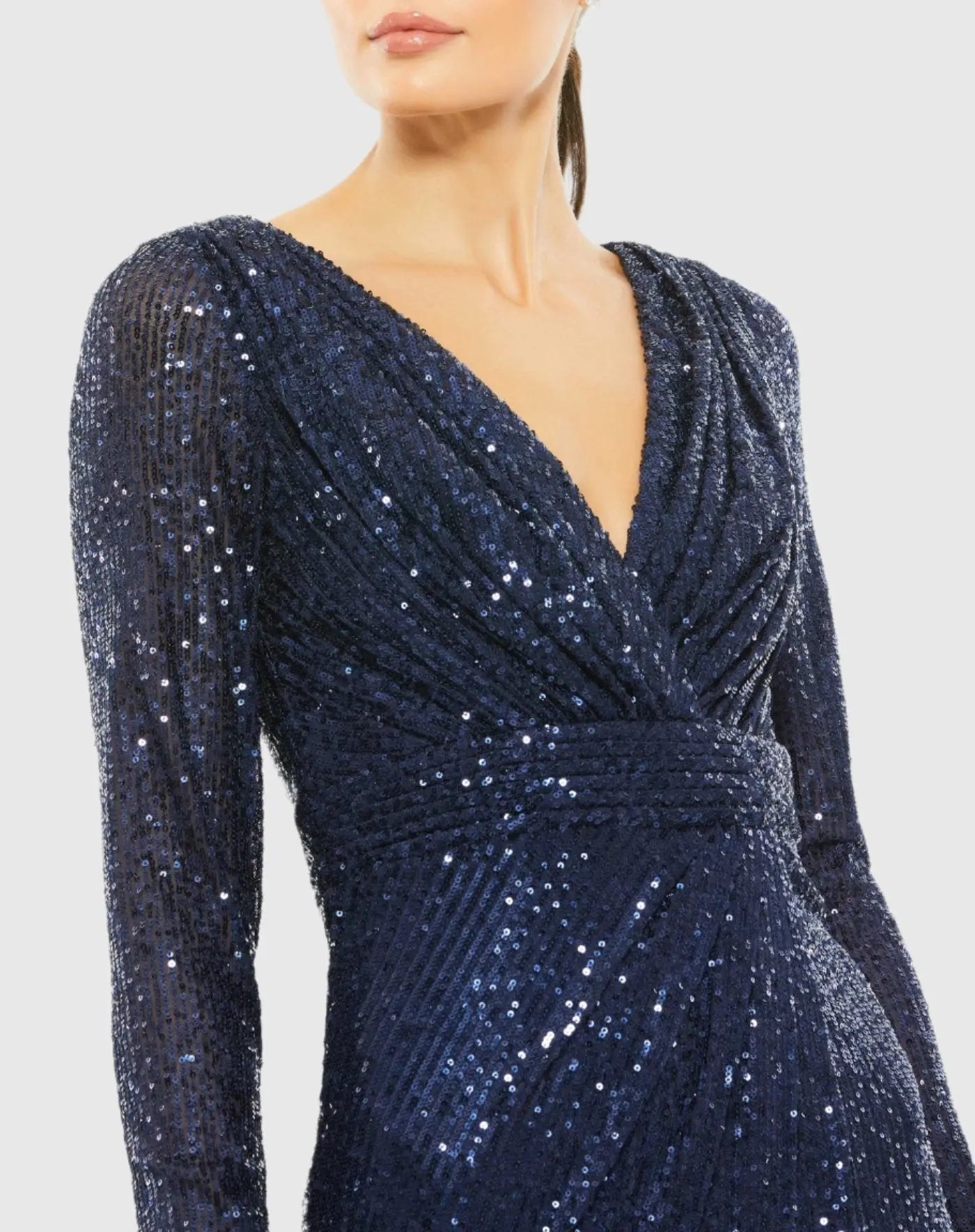 Navy Sequined Long Sleeve Midi Dress - Ieena for Mac Duggal