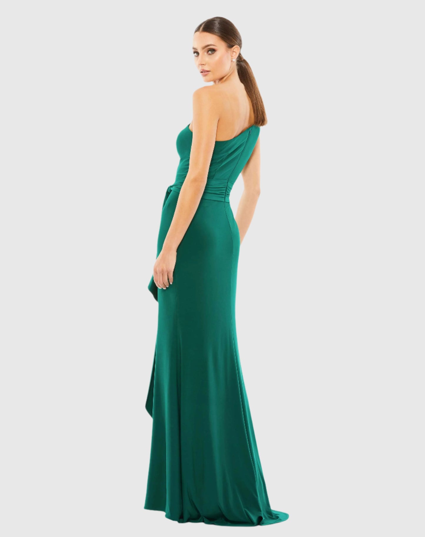 Trompetenkleid aus Jersey mit One-Shoulder-Träger und Gürtel