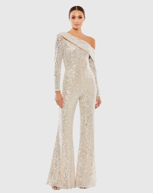 Sequined Drop Shoulder Long Sleeve Jumpsuit