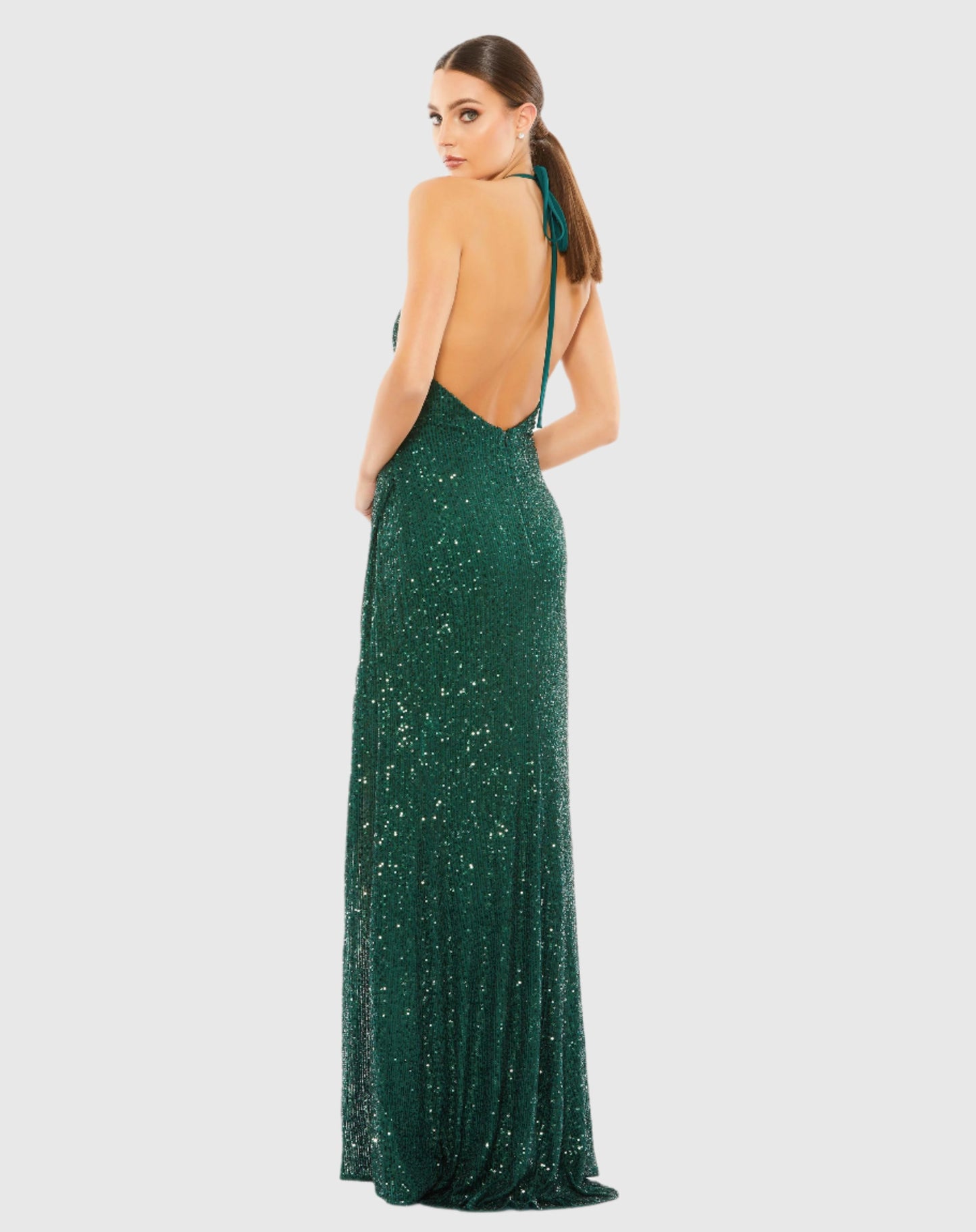 Sequin Open Back Halter Neck Gown