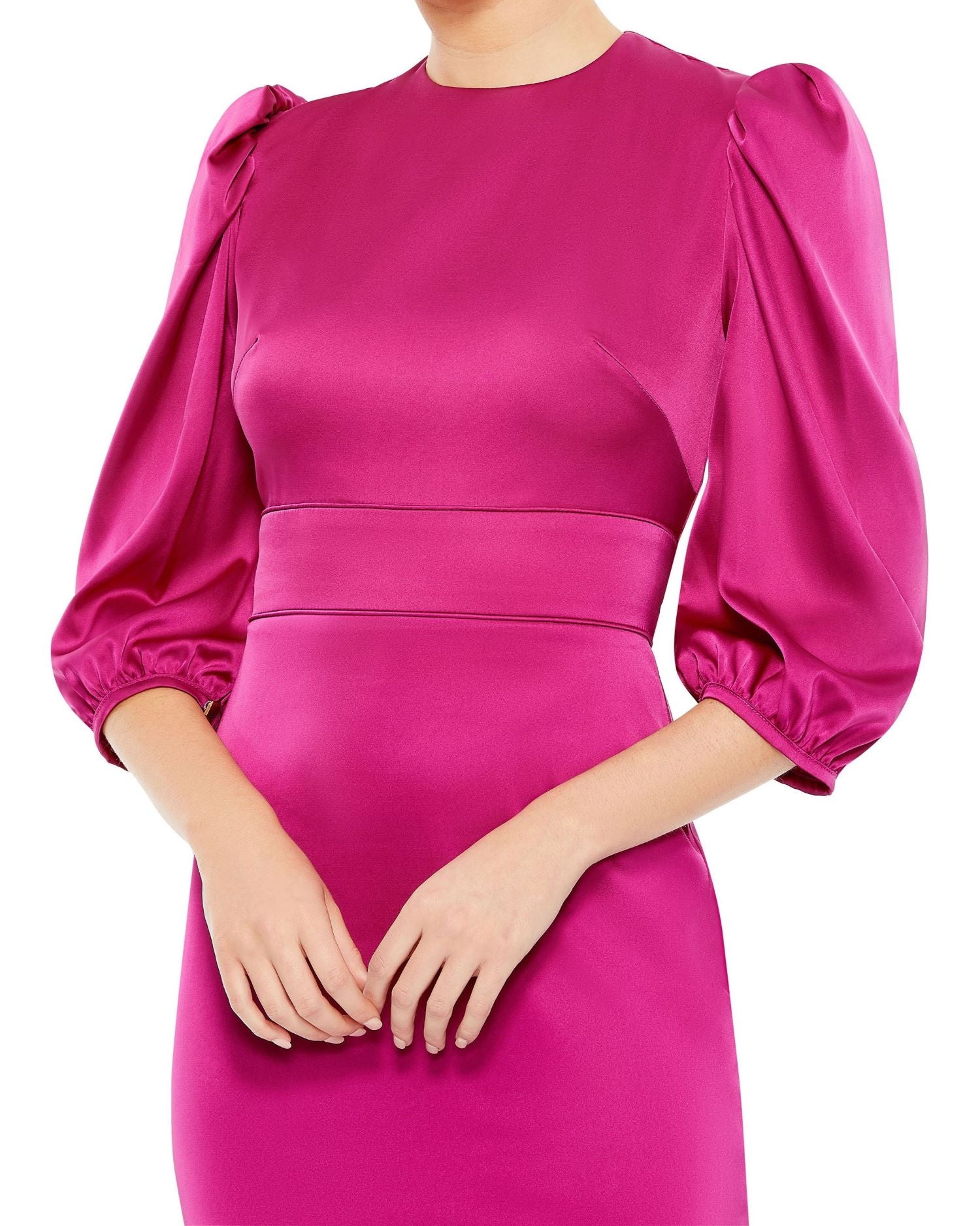 High Neck Satin dress with 3/4 sleeves