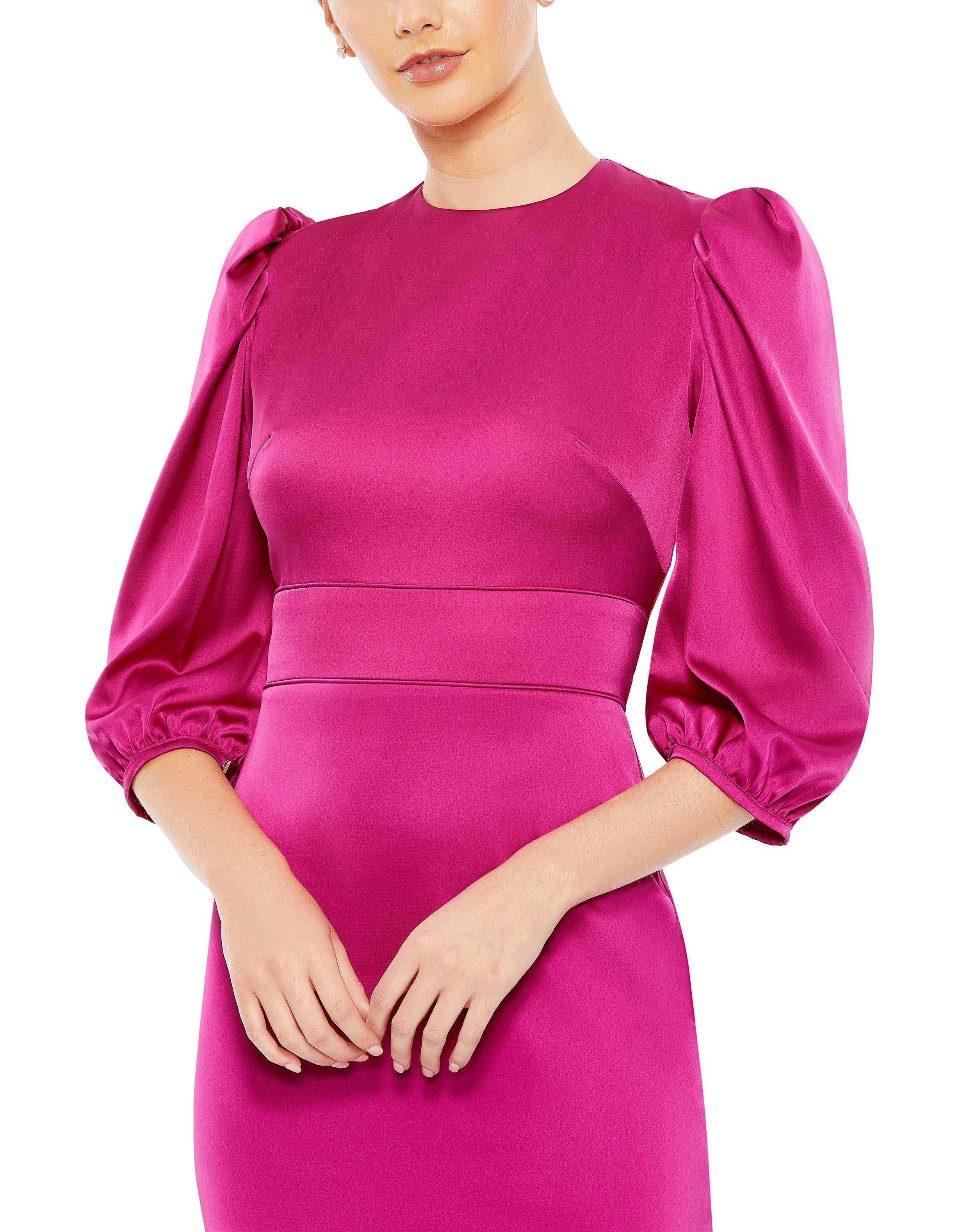 High Neck Satin dress with 3/4 sleeves