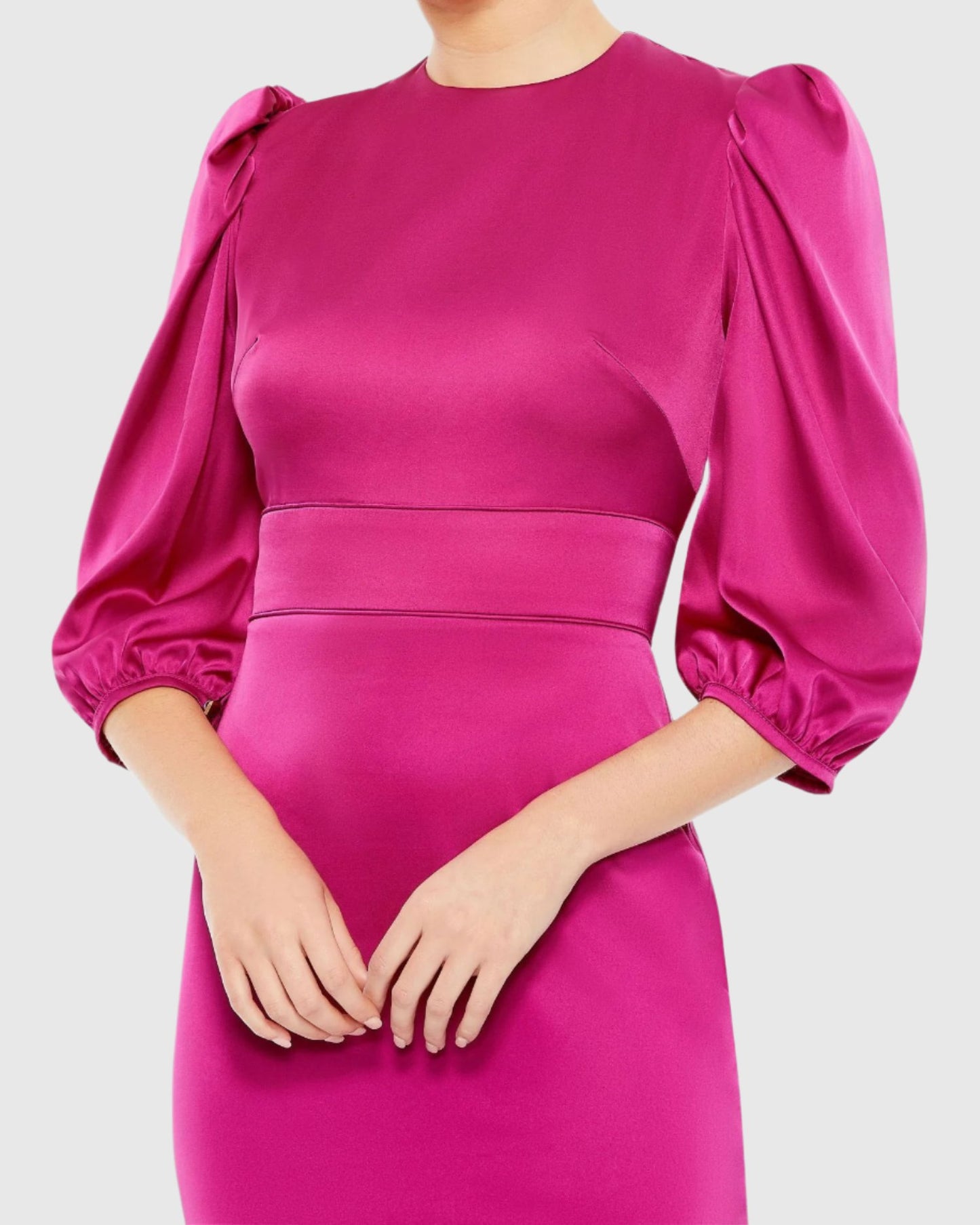 High Neck Satin dress with 3/4 sleeves