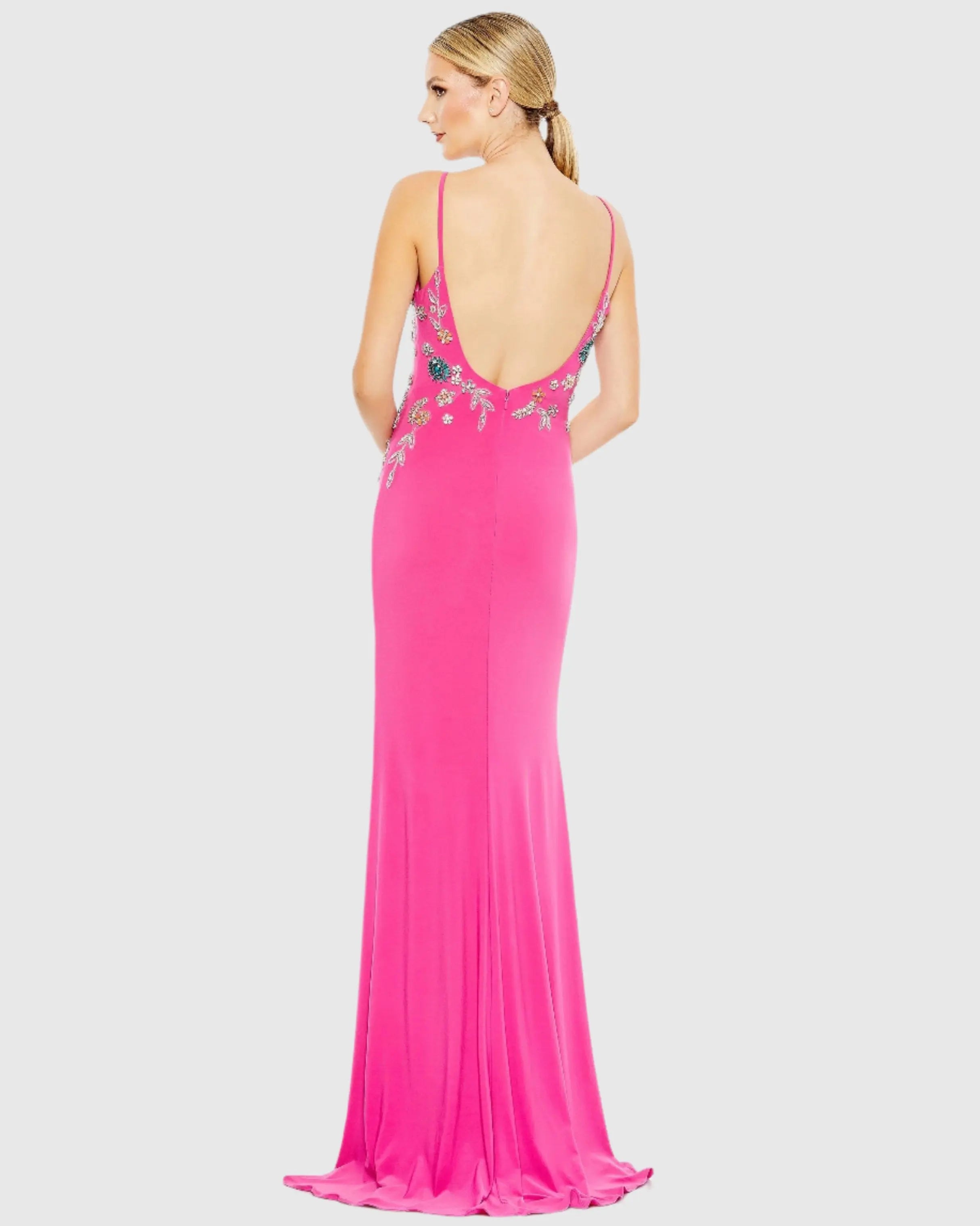 Pink Multi Color Beaded Floral Cami Gown - Mac Duggal