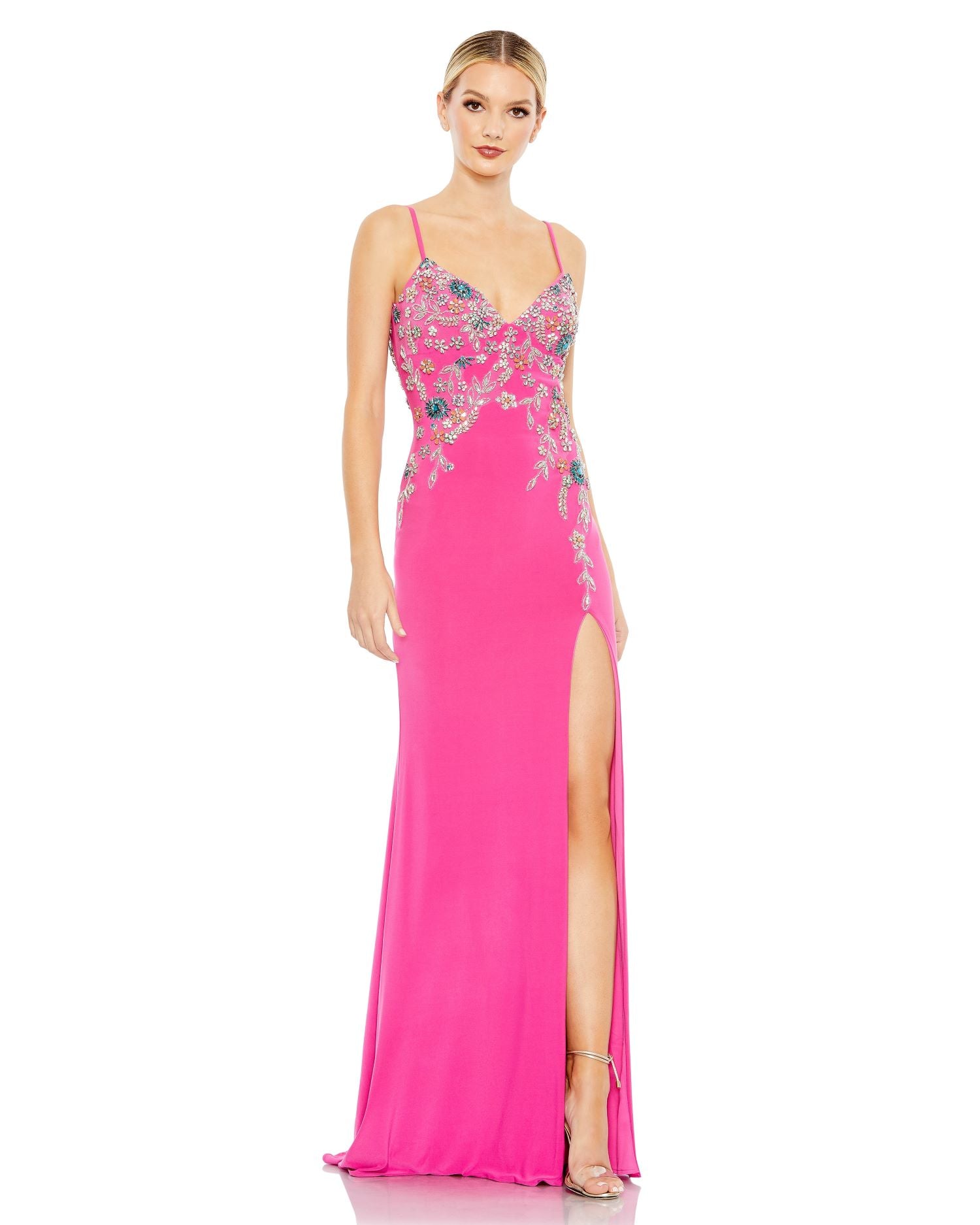 Multi Color Beaded Floral Cami Gown