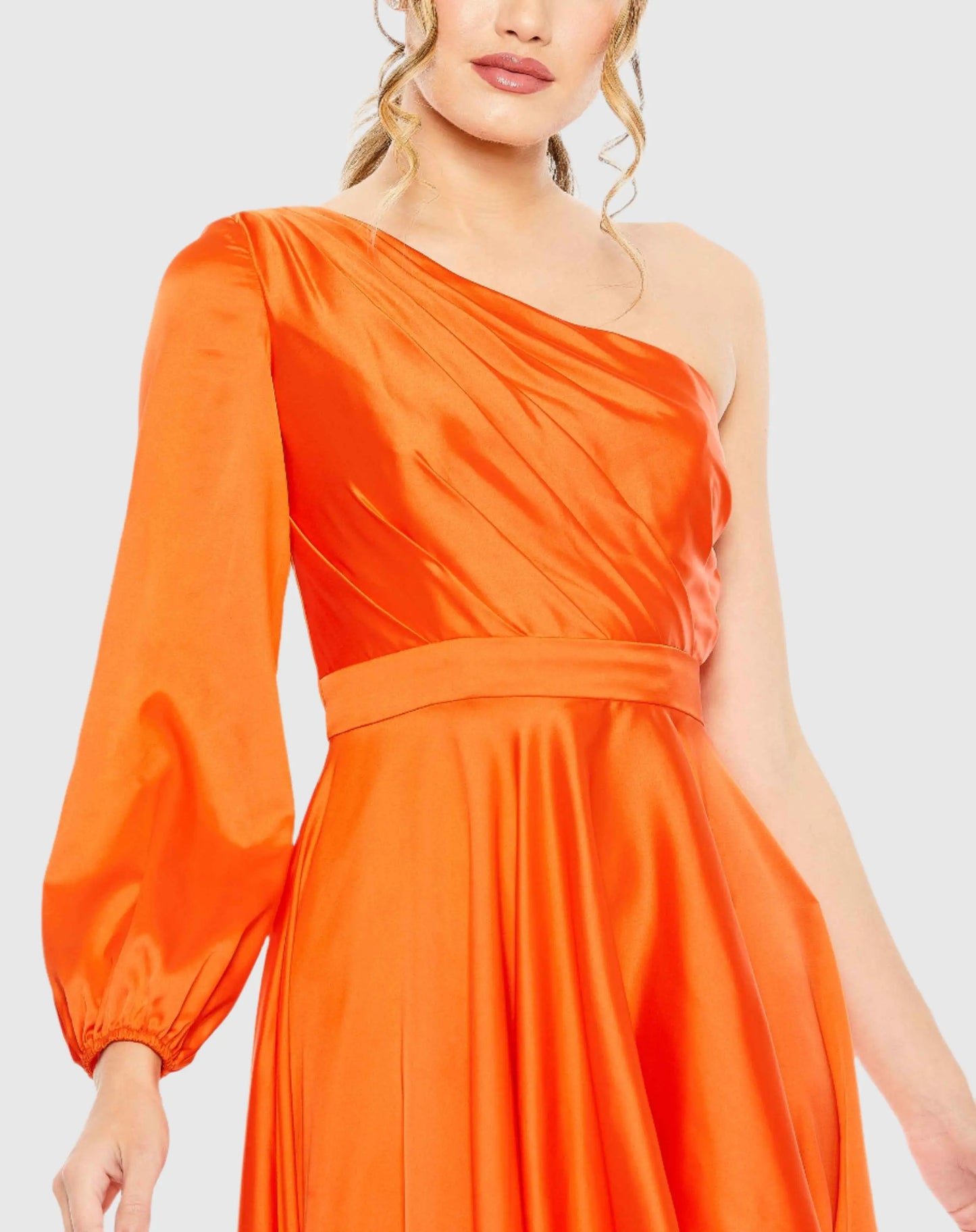 Orange High Low One Shoulder Flowy Gown - Mac Duggal