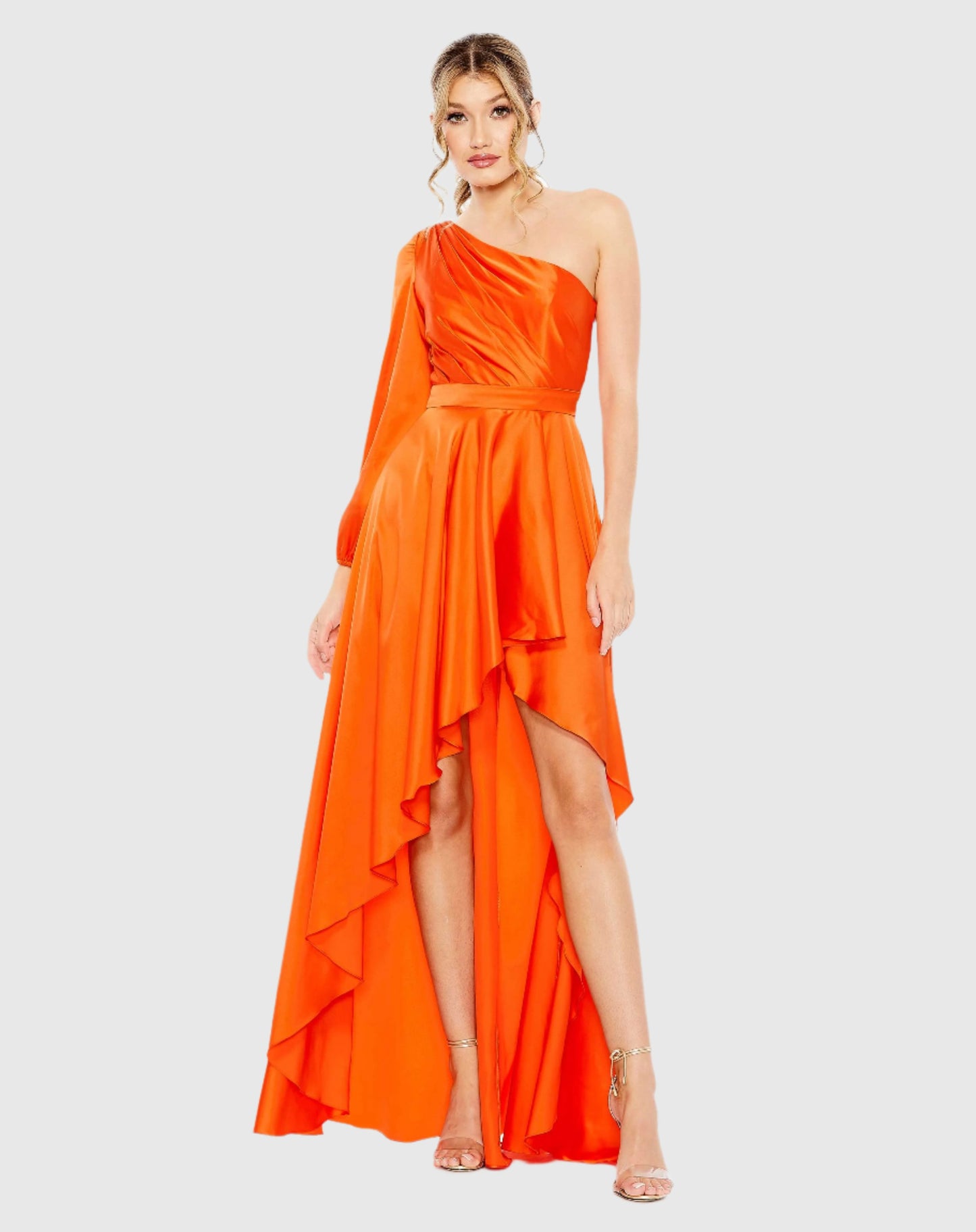 High Low One Shoulder Flowy Gown