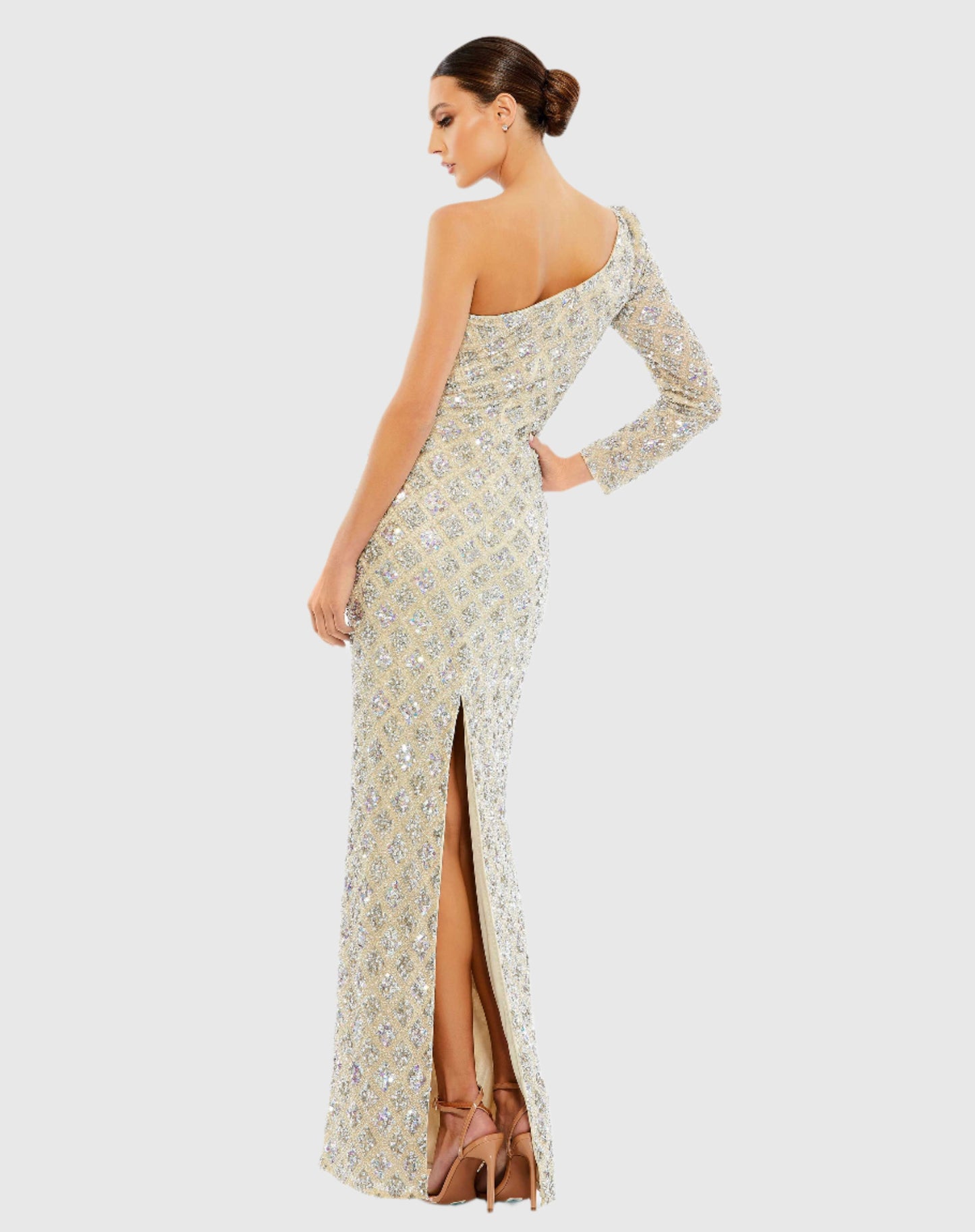 Embellished One Shoulder Asymmetrical Gown