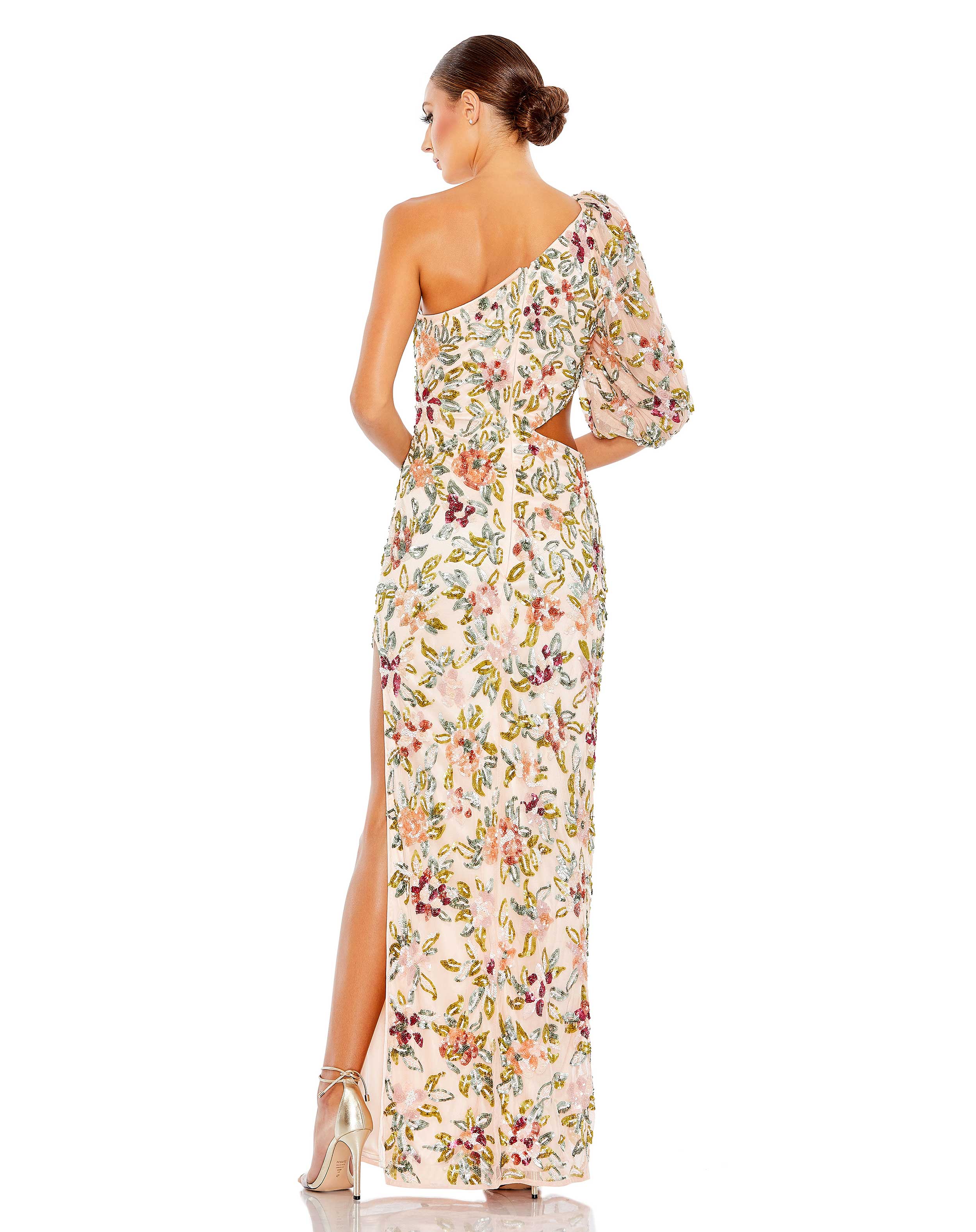 One Shoulder Floral Embellished Gown