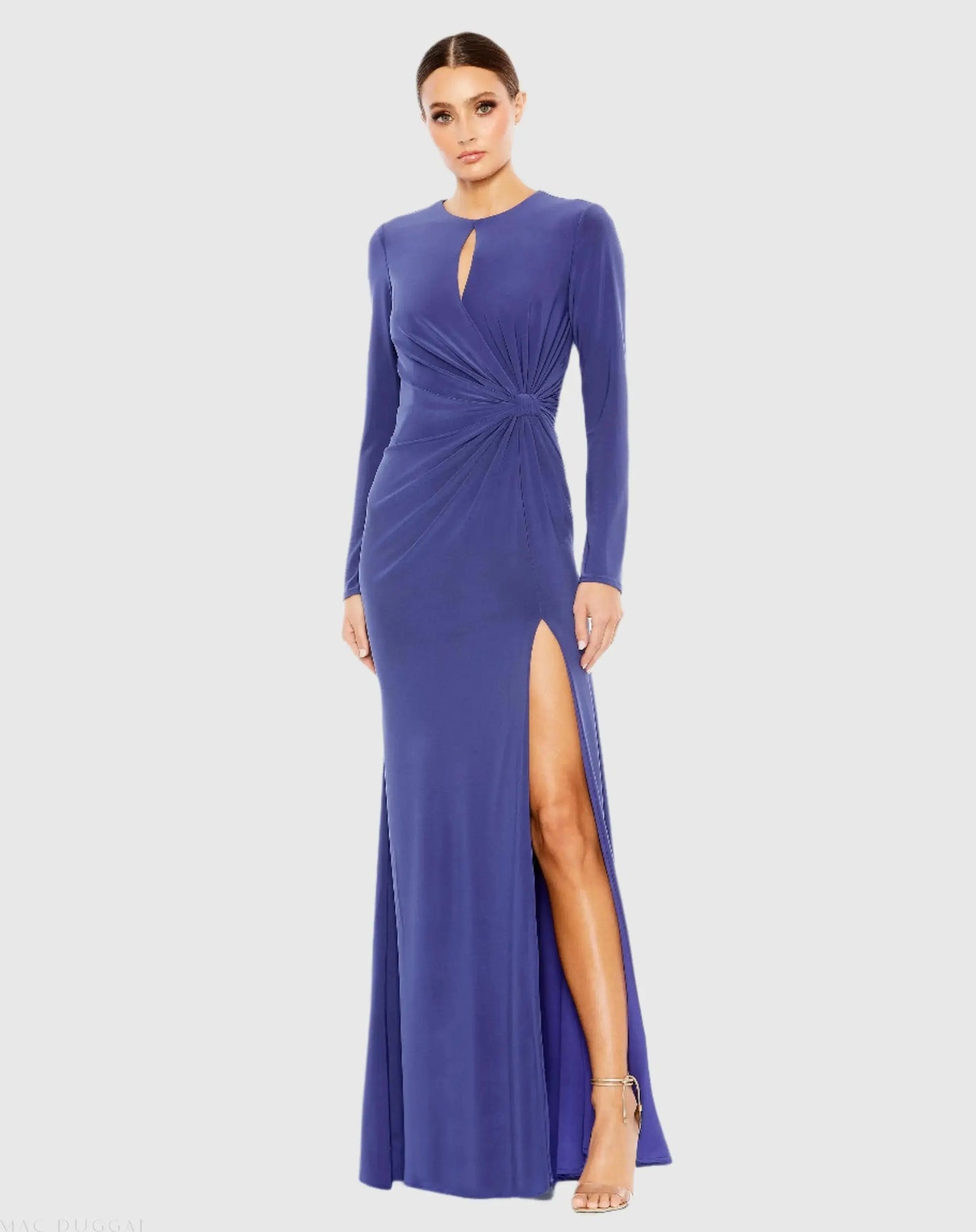 Purple Long Sleeve Keyhole Draped Gown - Mac Duggal