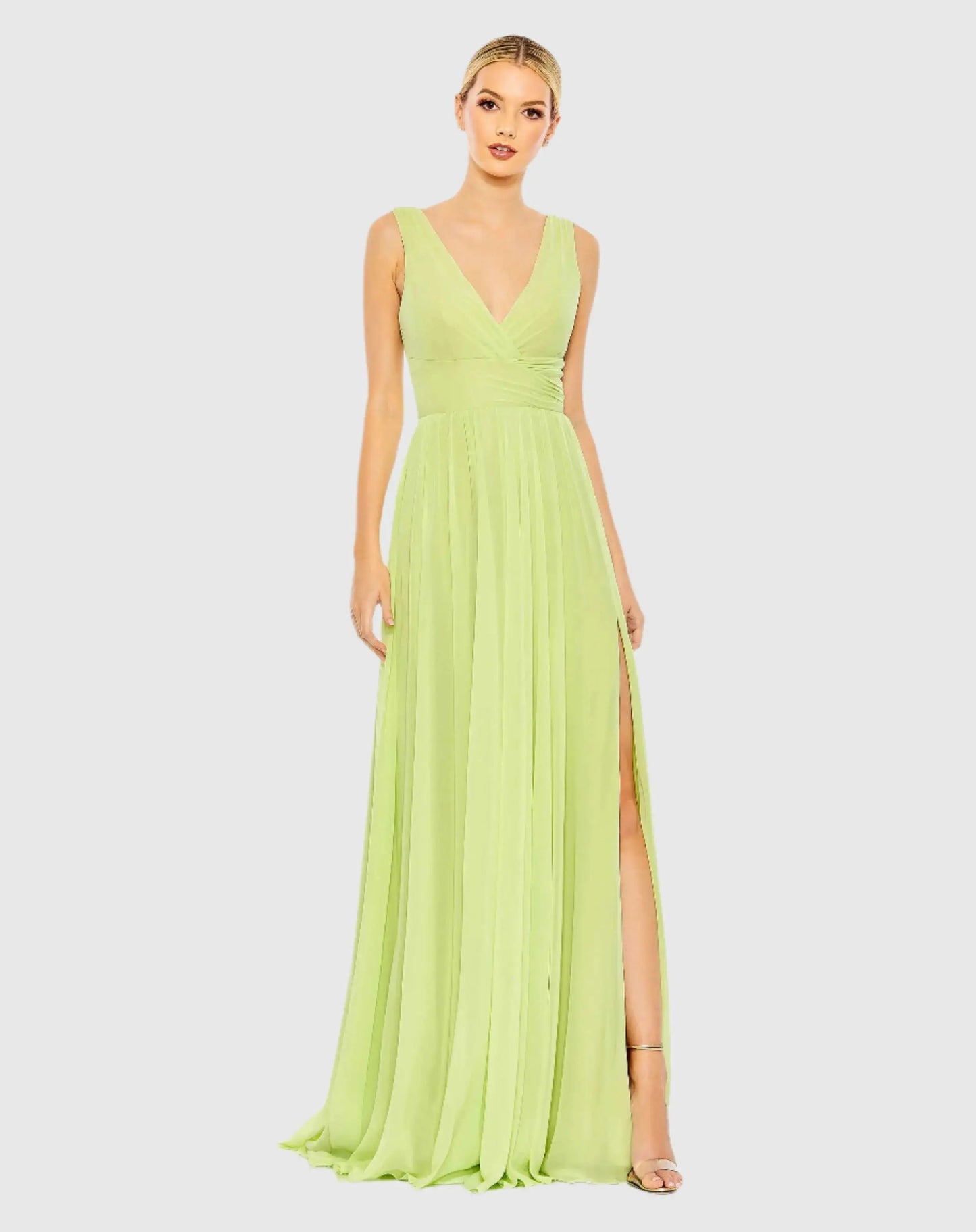 Green Chiffon Sleeveless Wrap Over A Line Gown - Mac Duggal