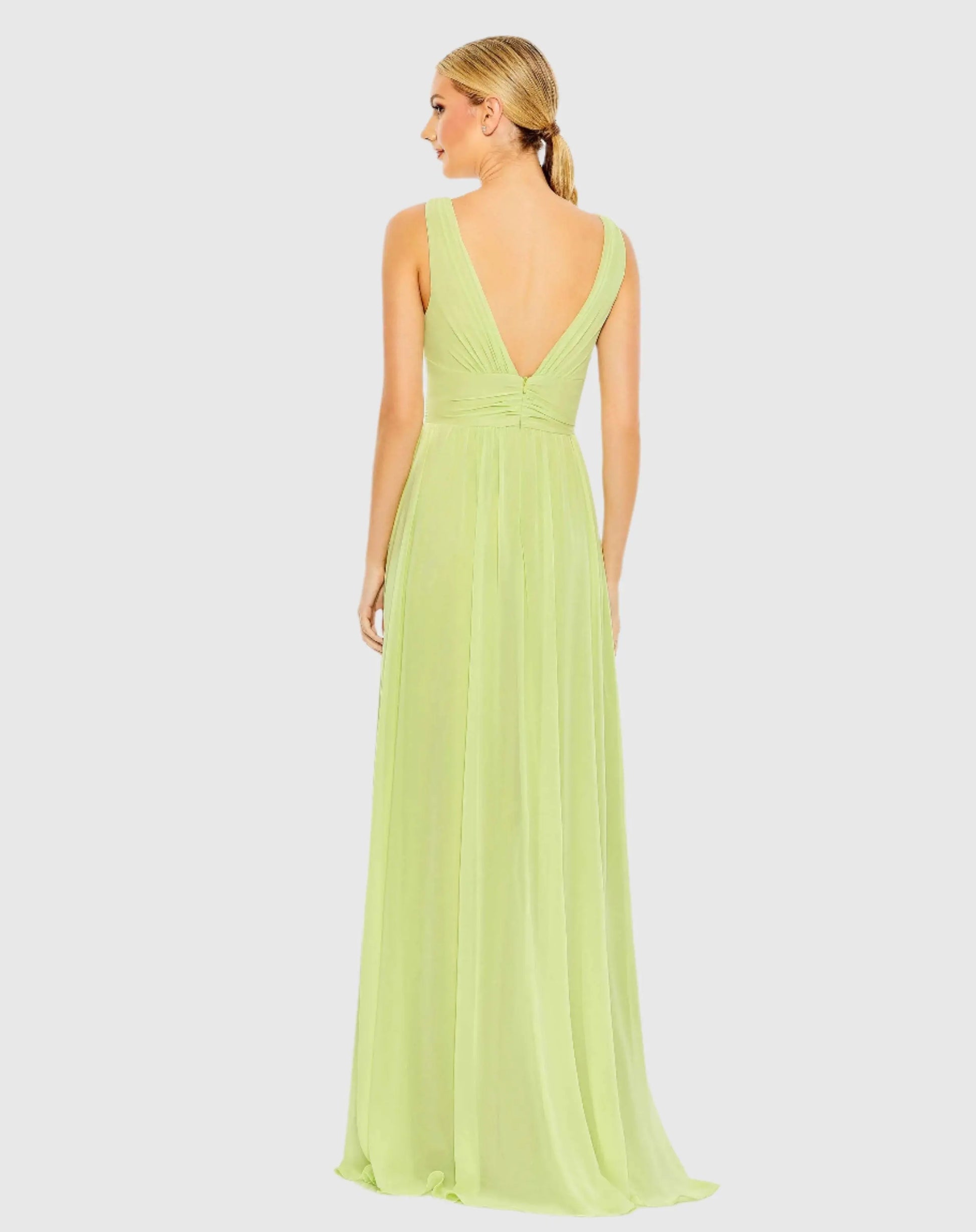 Green Chiffon Sleeveless Wrap Over A Line Gown - Mac Duggal