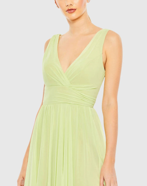 Green Chiffon Sleeveless Wrap Over A Line Gown - Mac Duggal