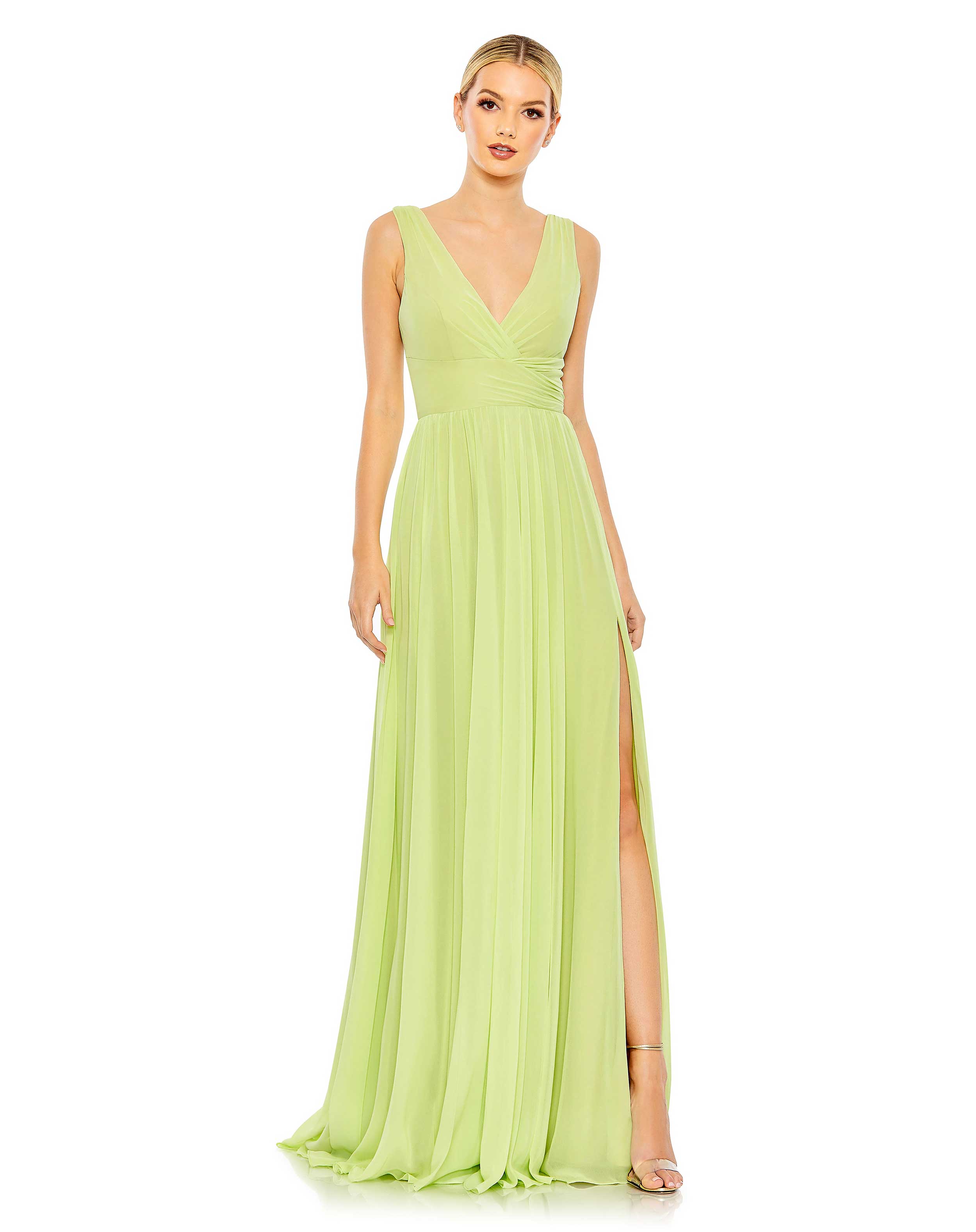 Chiffon Sleeveless Wrap Over A Line Gown