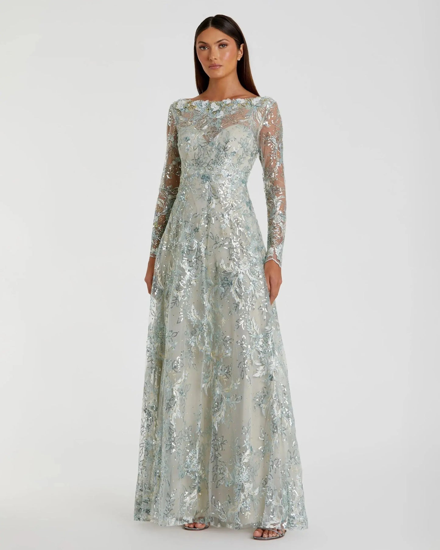Floral Embroidered Illusion Long Sleeve Gown - Mac Duggal Floral Embroidered Illusion Long Sleeve Gown - Mac Duggal