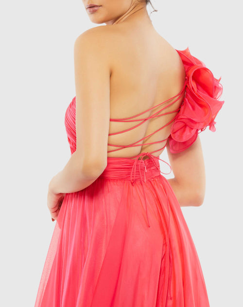 Ruffled One Shoulder Tiered Gown