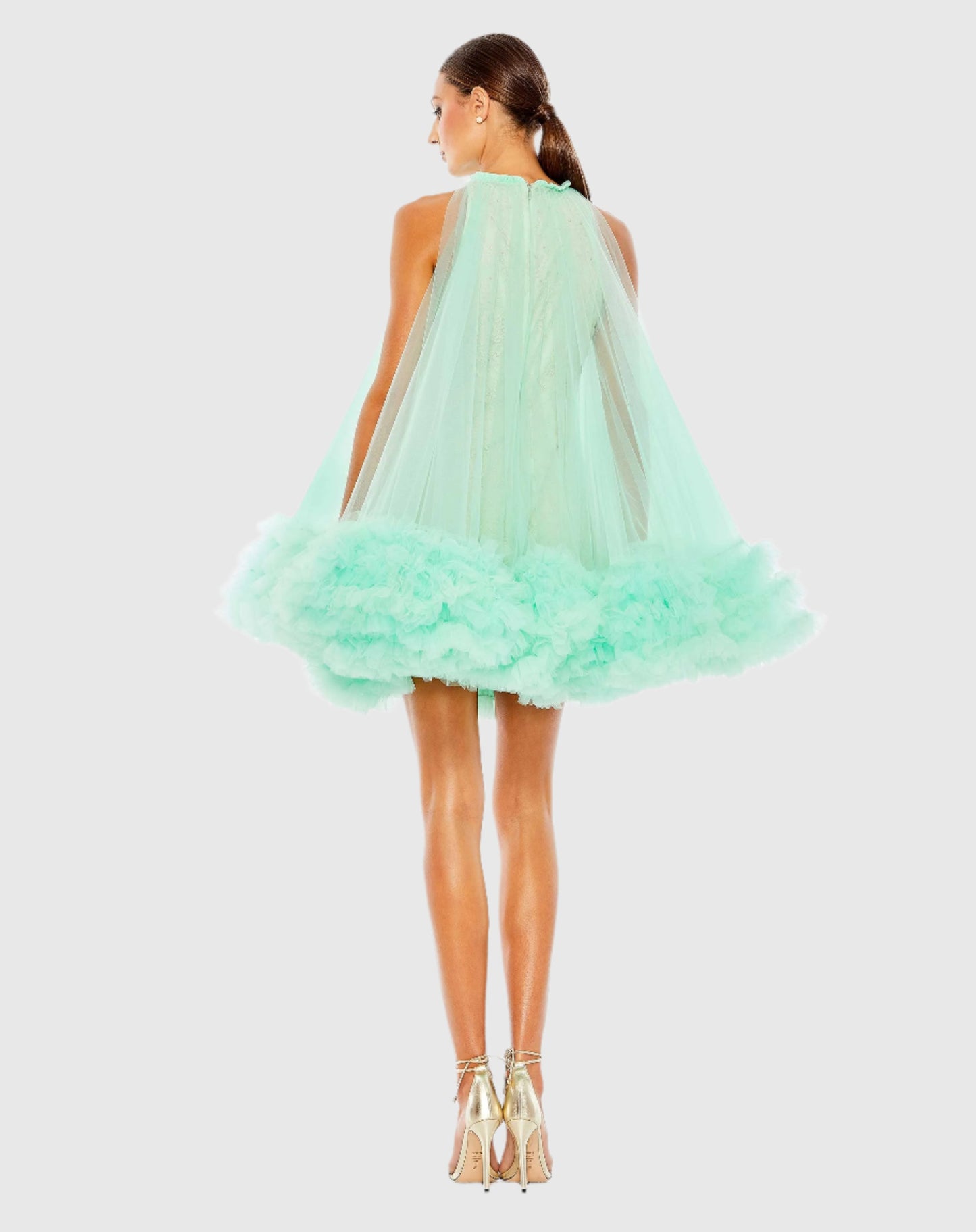 High Neck Gathered Tulle A-Line Swing Dress