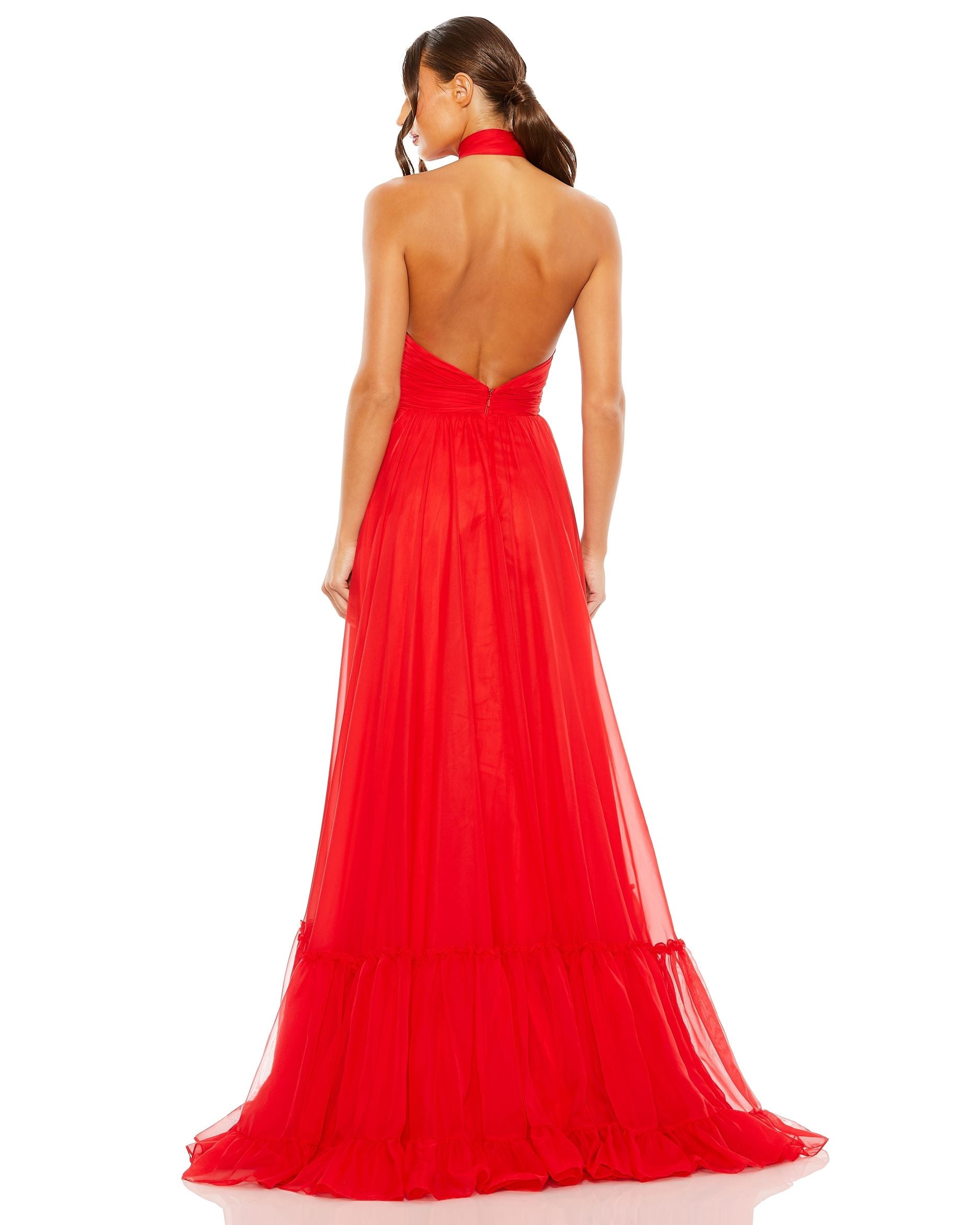 Asymmetrical Halter Neck Tiered A Line Gown
