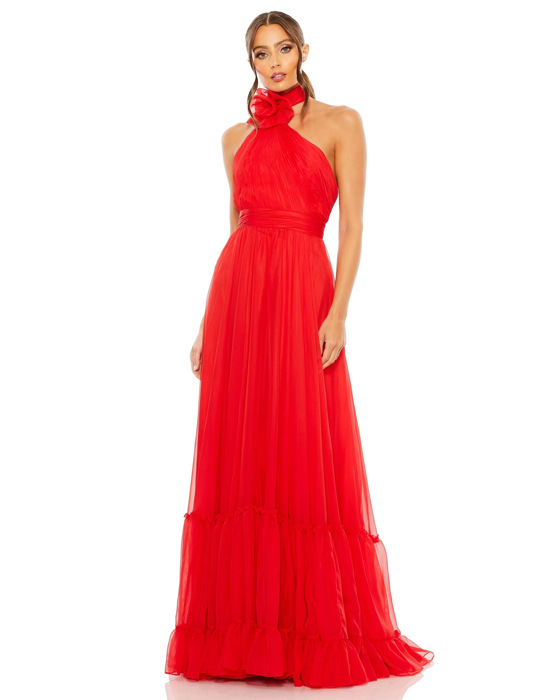 Asymmetrical Halter Neck Tiered A Line Gown