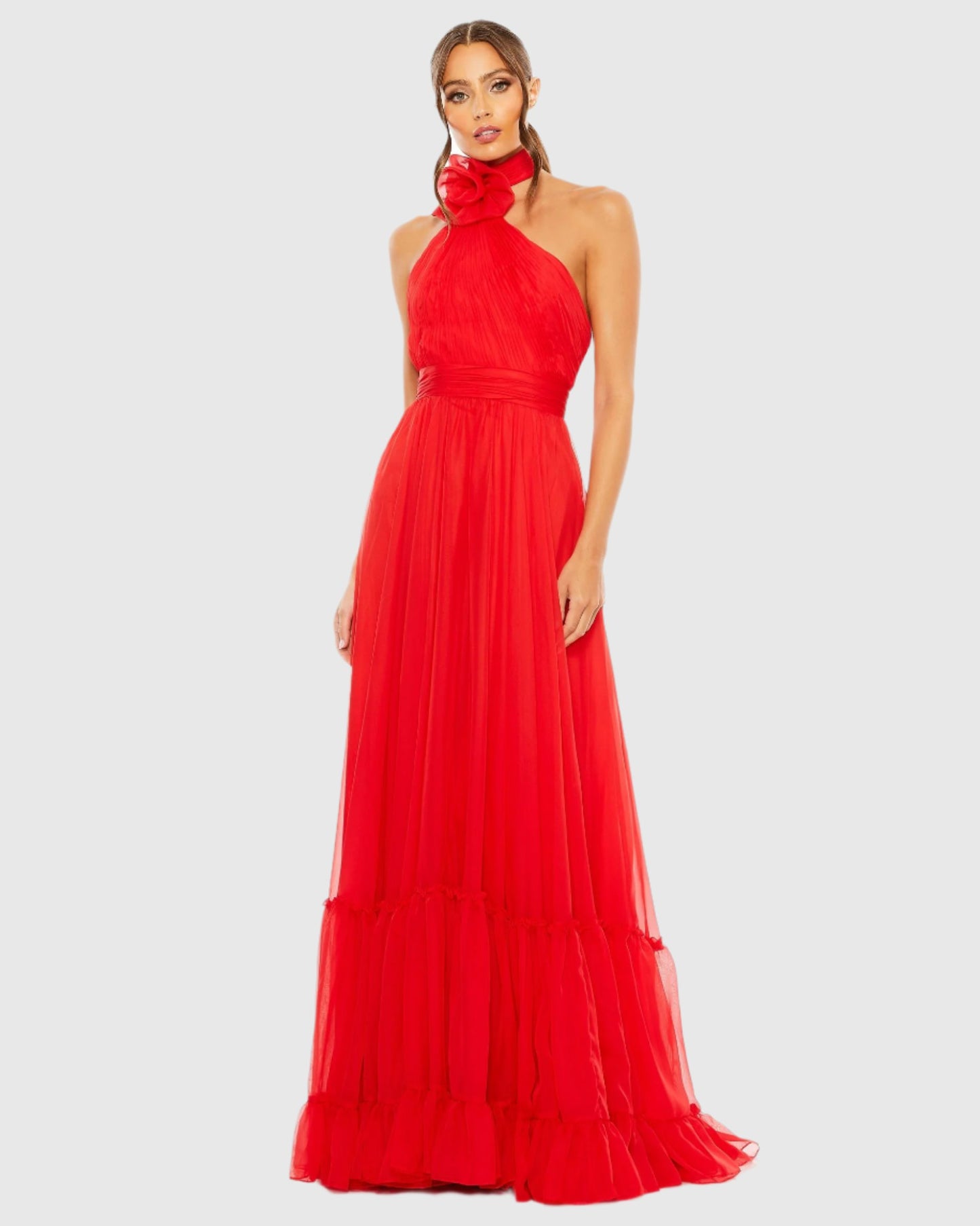 Asymmetrical Halter Neck Tiered A Line Gown