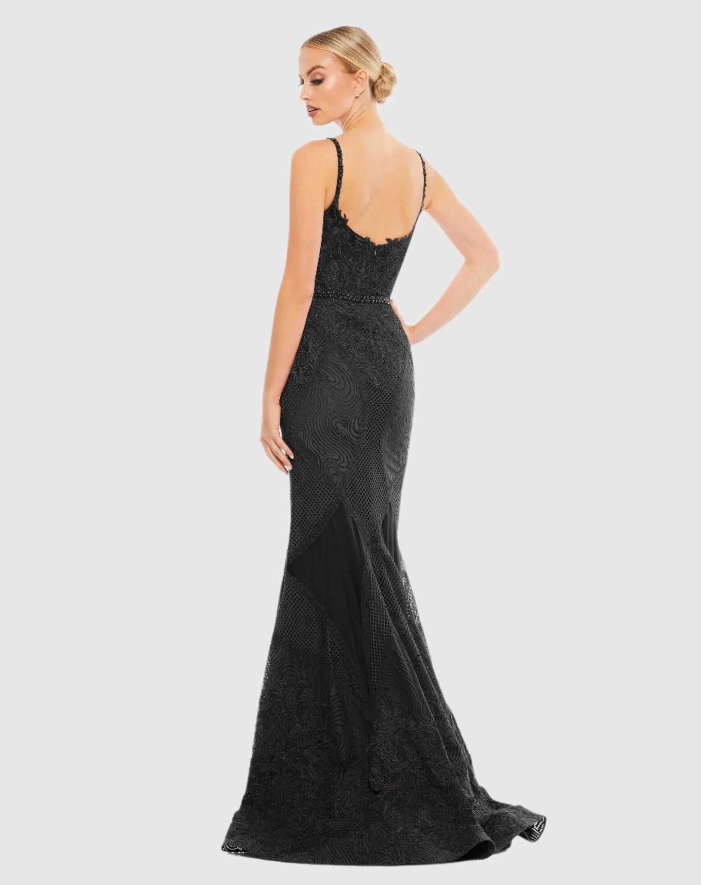 Embroidered Sleeveless Plunge Neck Trumpet Gown - Mac Duggal