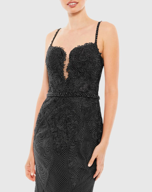 Embroidered Sleeveless Plunge Neck Trumpet Gown - Mac Duggal