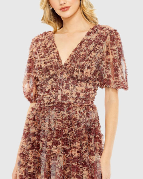 Mesh V-Neck Floral Dress