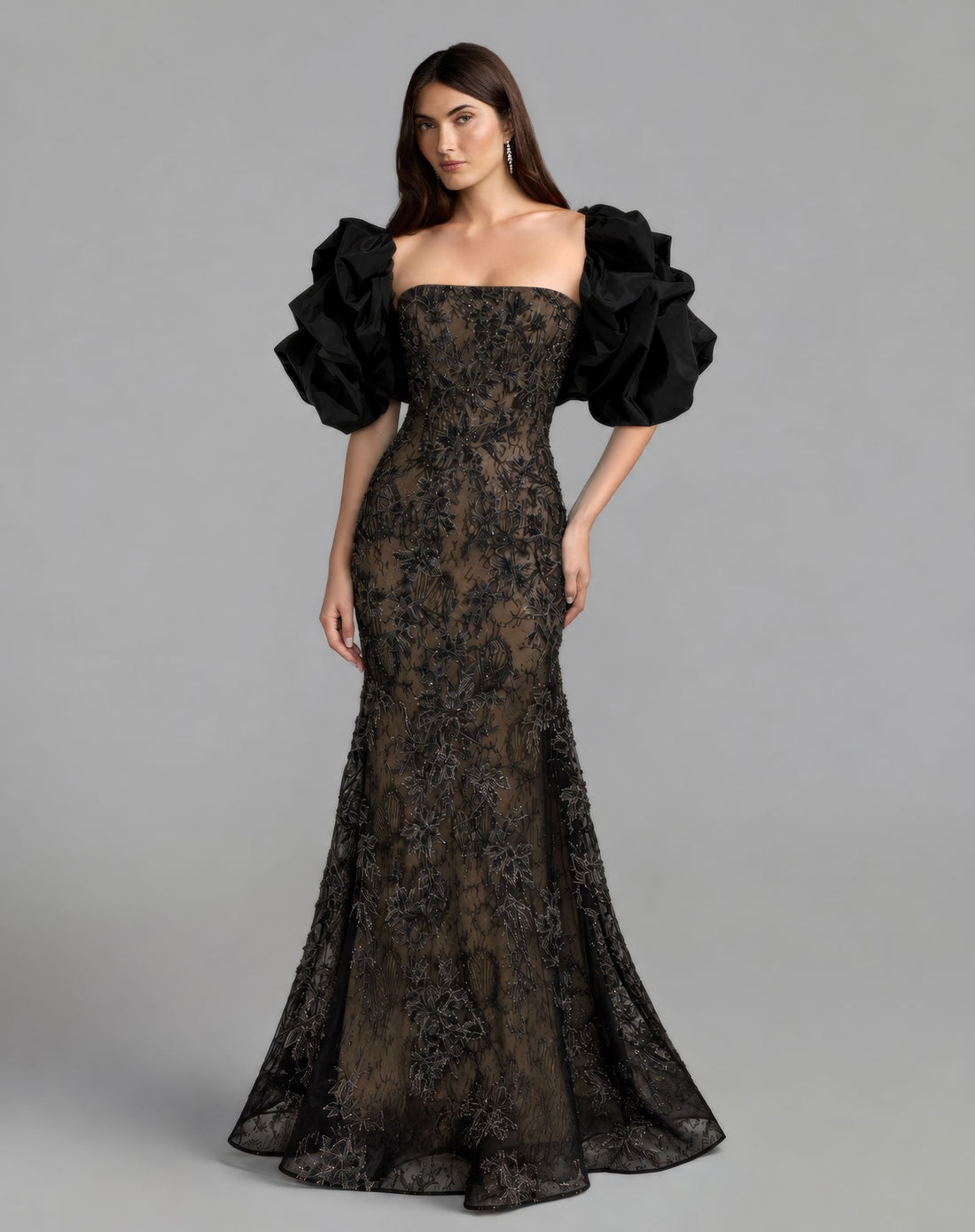 Black Nude Embroidered Strapless Mermaid Gown With Shrug - Mac Duggal