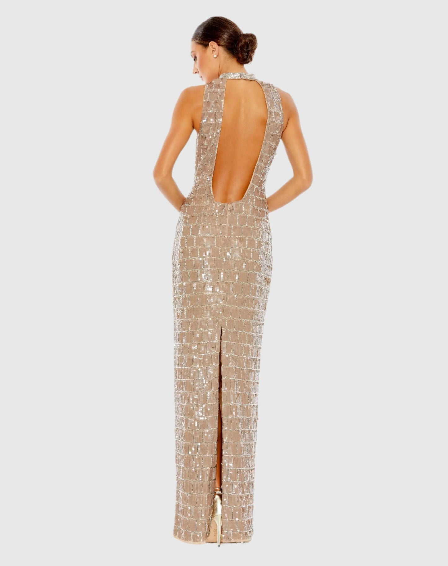 Sequined High Neck Sleeveless Column Gown - Mac Duggal