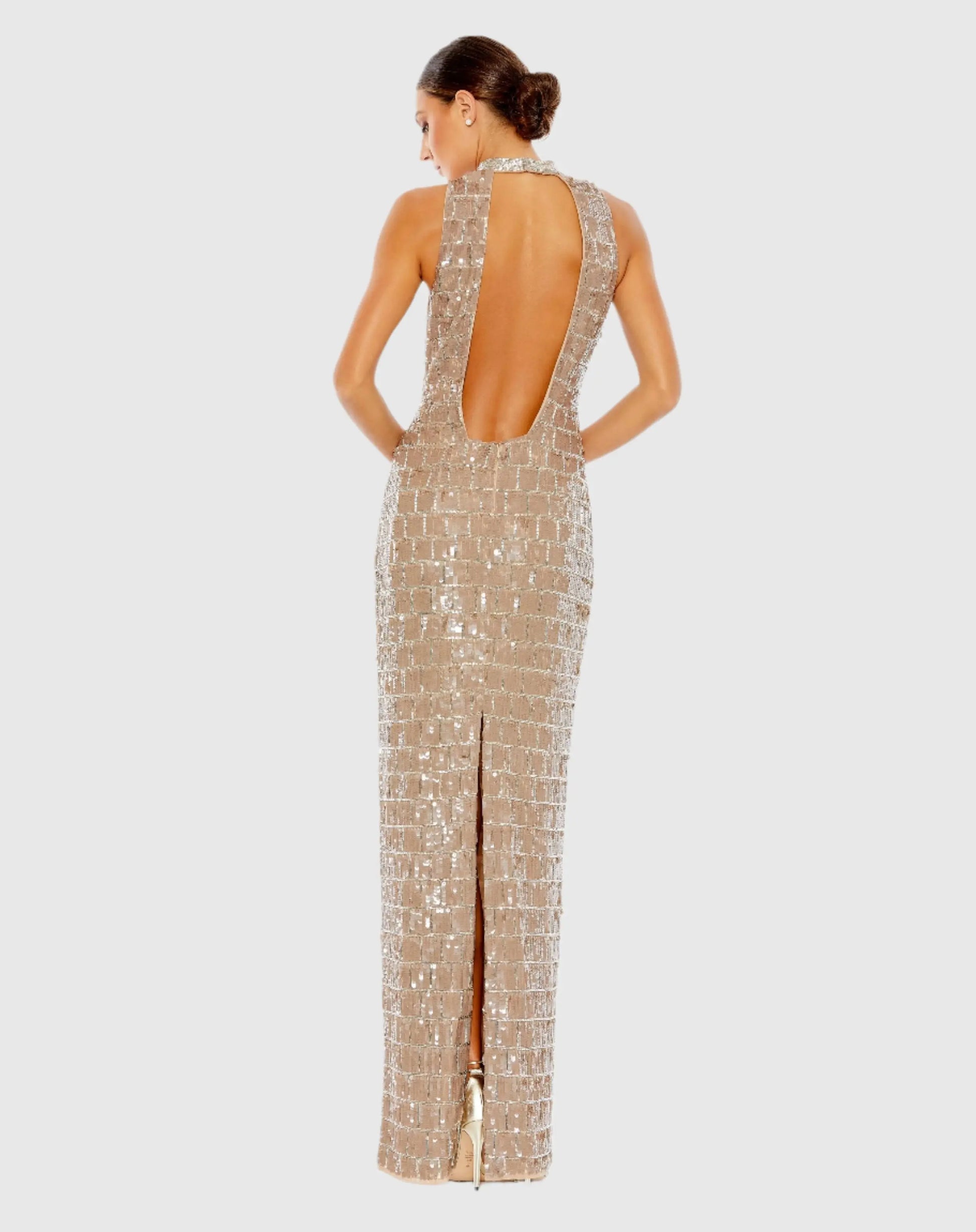 Sequined High Neck Sleeveless Column Gown - Mac Duggal