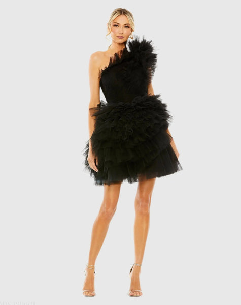Tulle Ruffle One Shoulder Mini Dress - Mac Duggal
