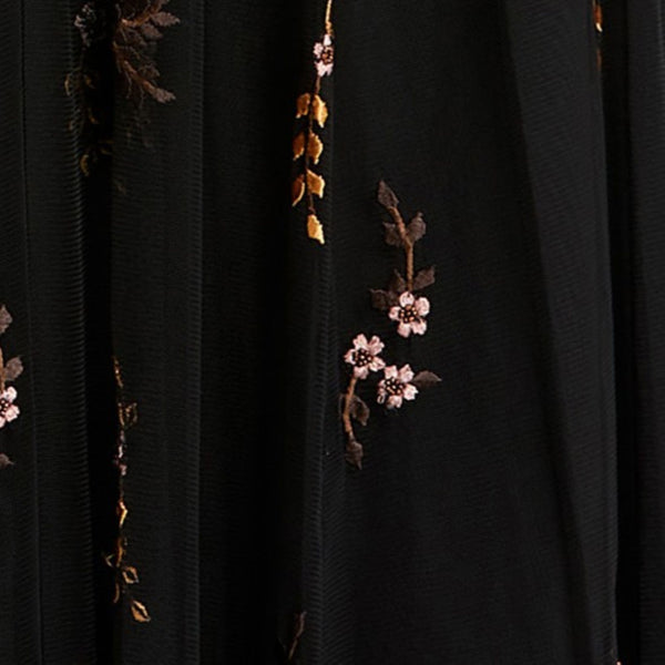 Black Multicolor Embroidered V Neck Cap Sleeve Midi Dress | Mac Duggal Black Multicolor Embroidered V Neck Cap Sleeve Midi Dress | Mac Duggal