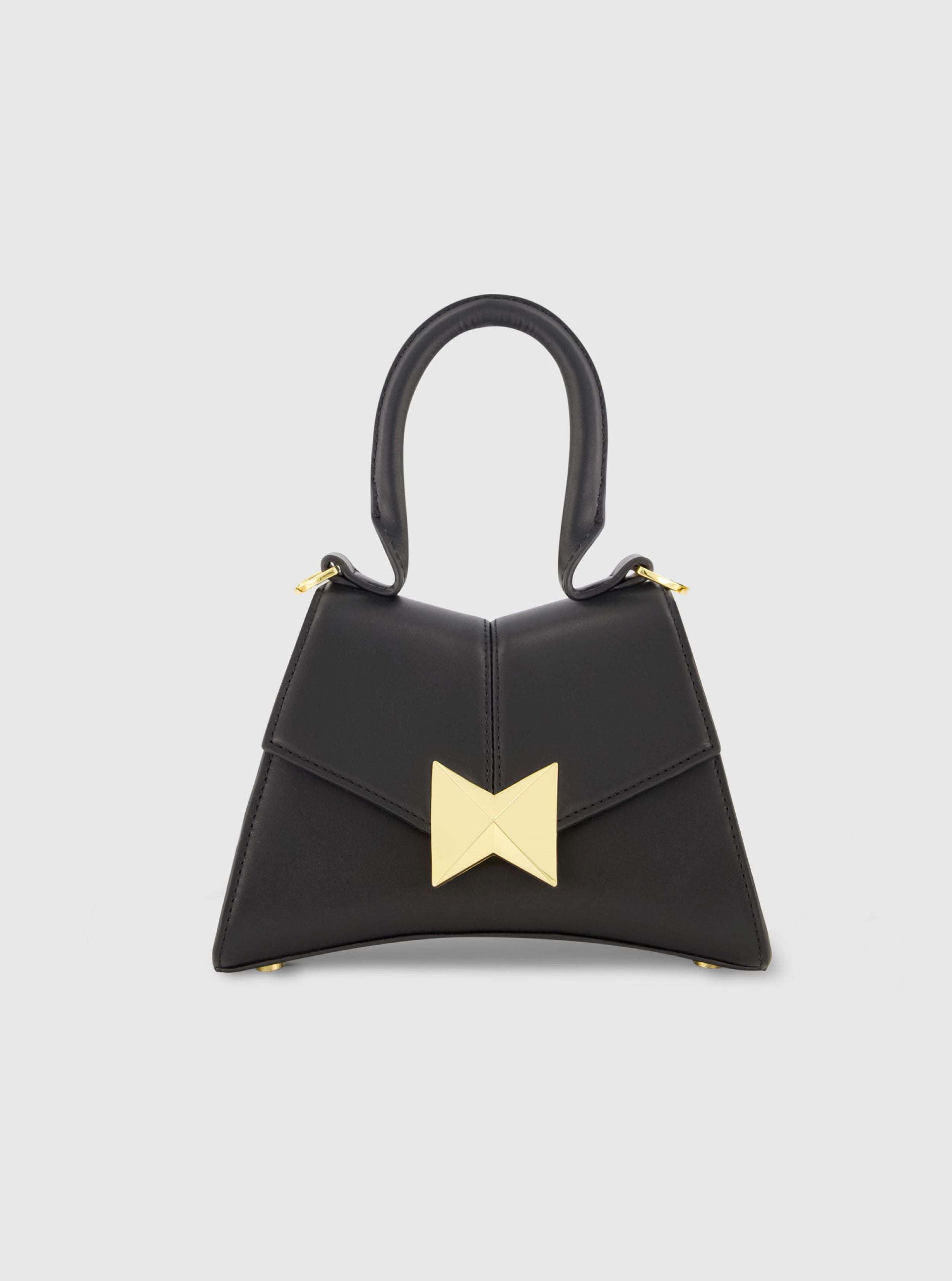 Angular Mini Leather Top Handle Bag with Gold Hardware