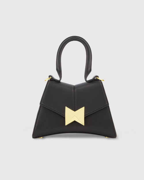 Angular Mini Leather Handbag With Gold Hardware