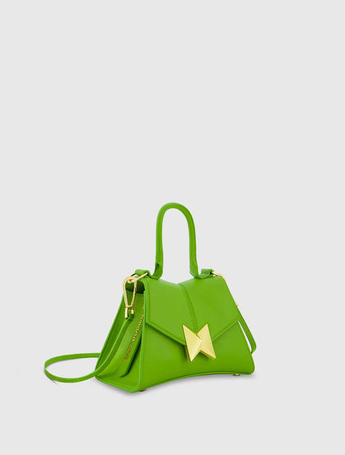 Angular Mini Leather Handbag With Gold Hardware