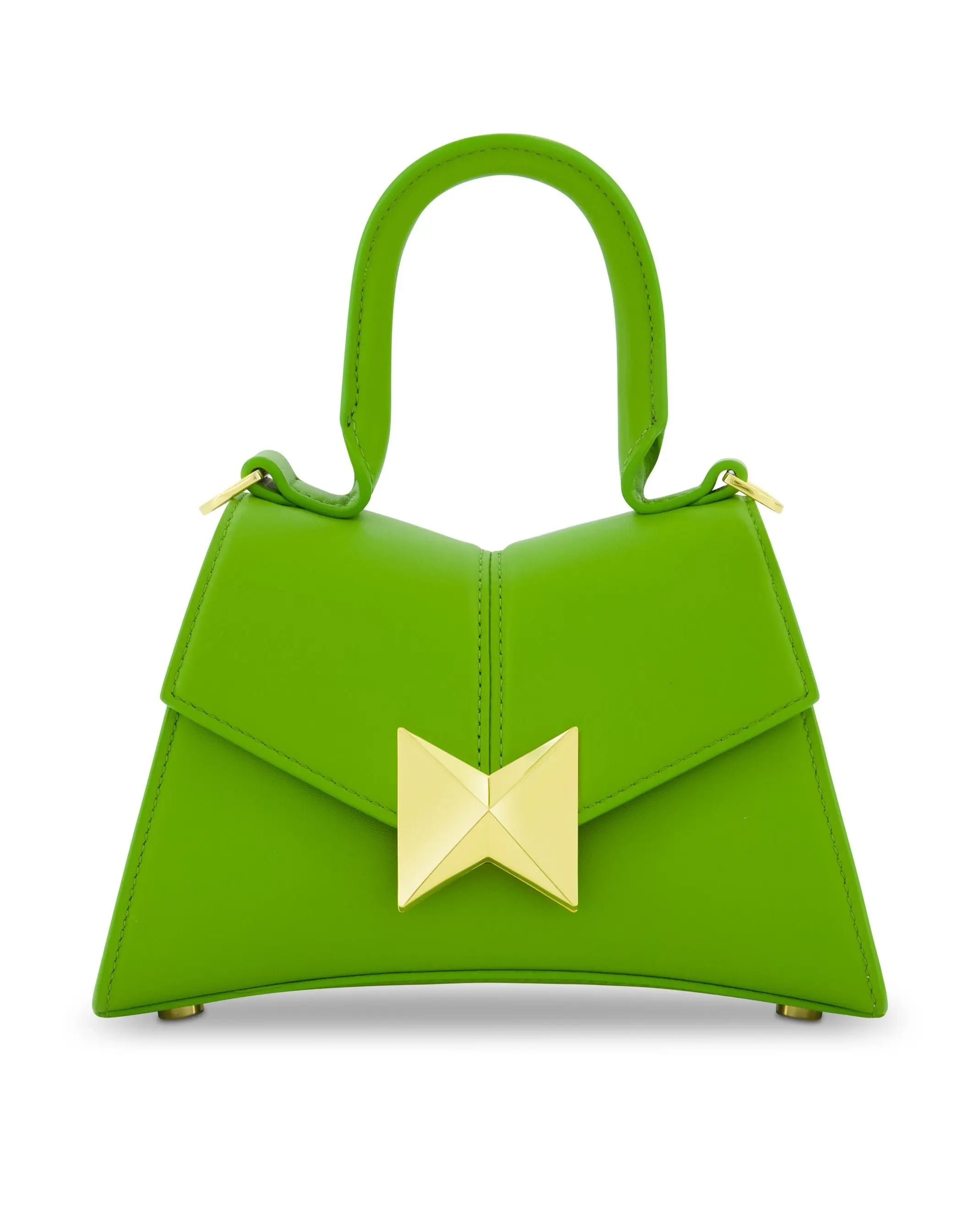 Green Mini Structured Leather Top Handle Bag | Mac Duggal