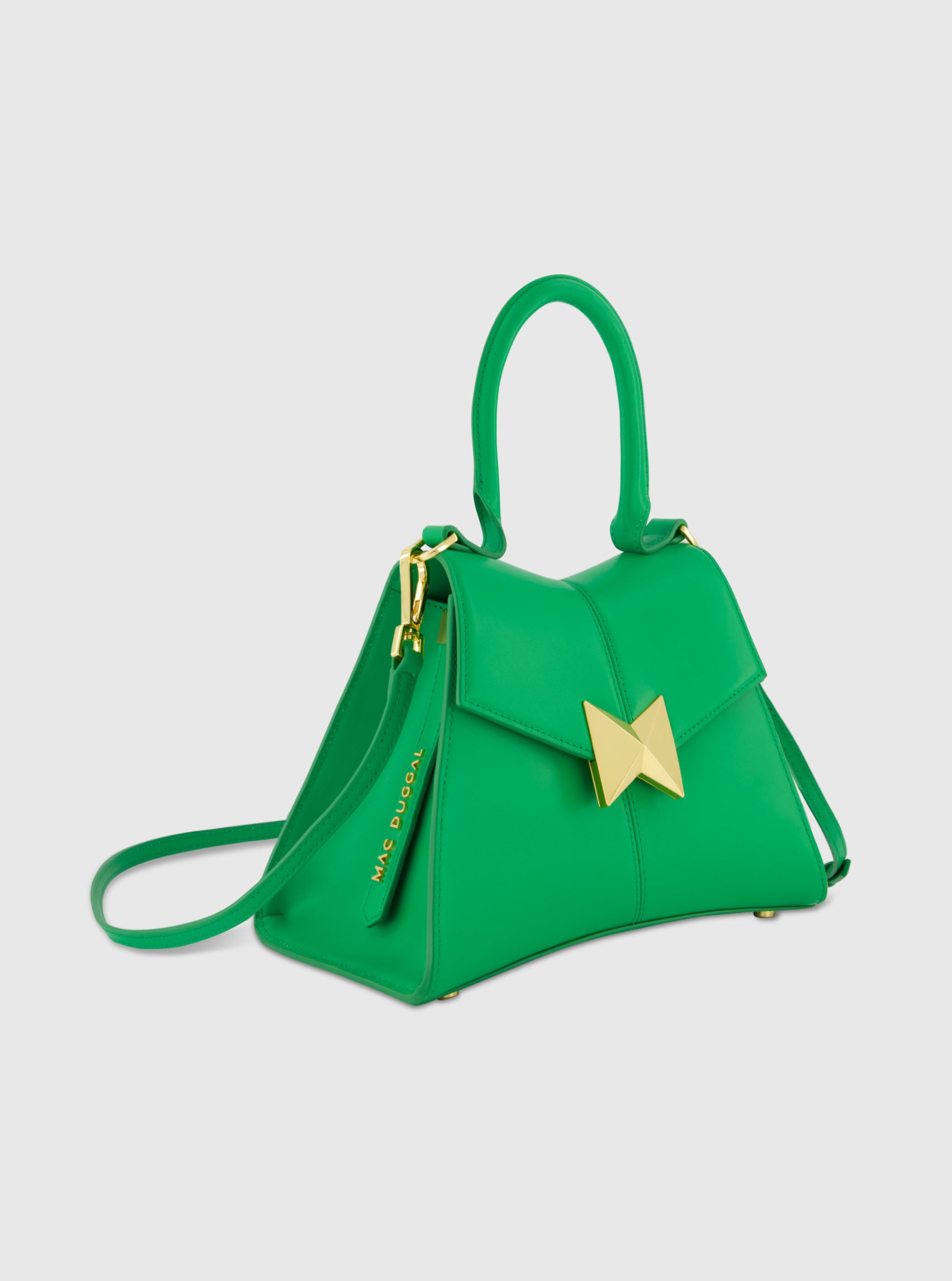 Angular Small Green Leather Handbag With Gold Hardware
