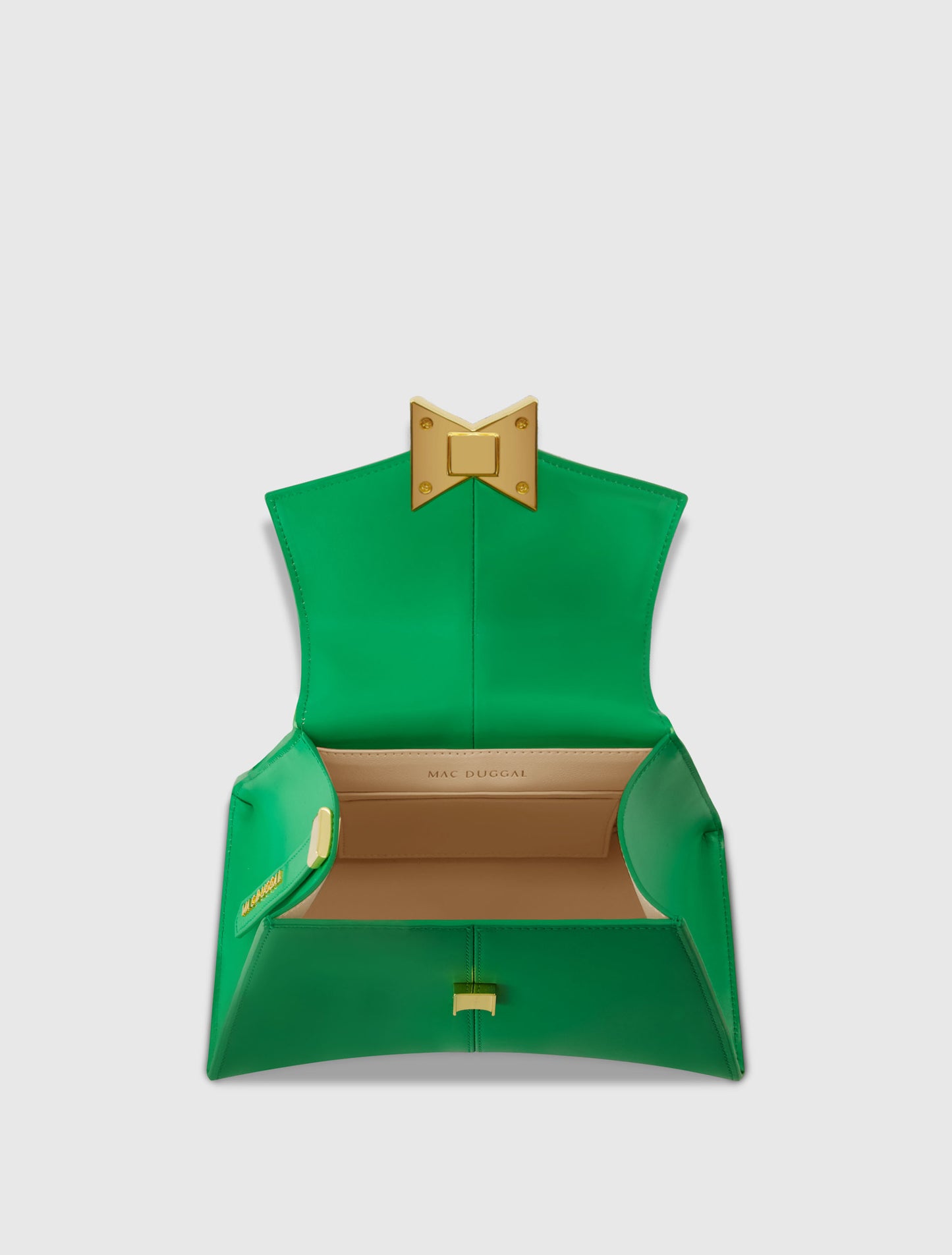 Angular Small Green Leather Handbag With Gold Hardware