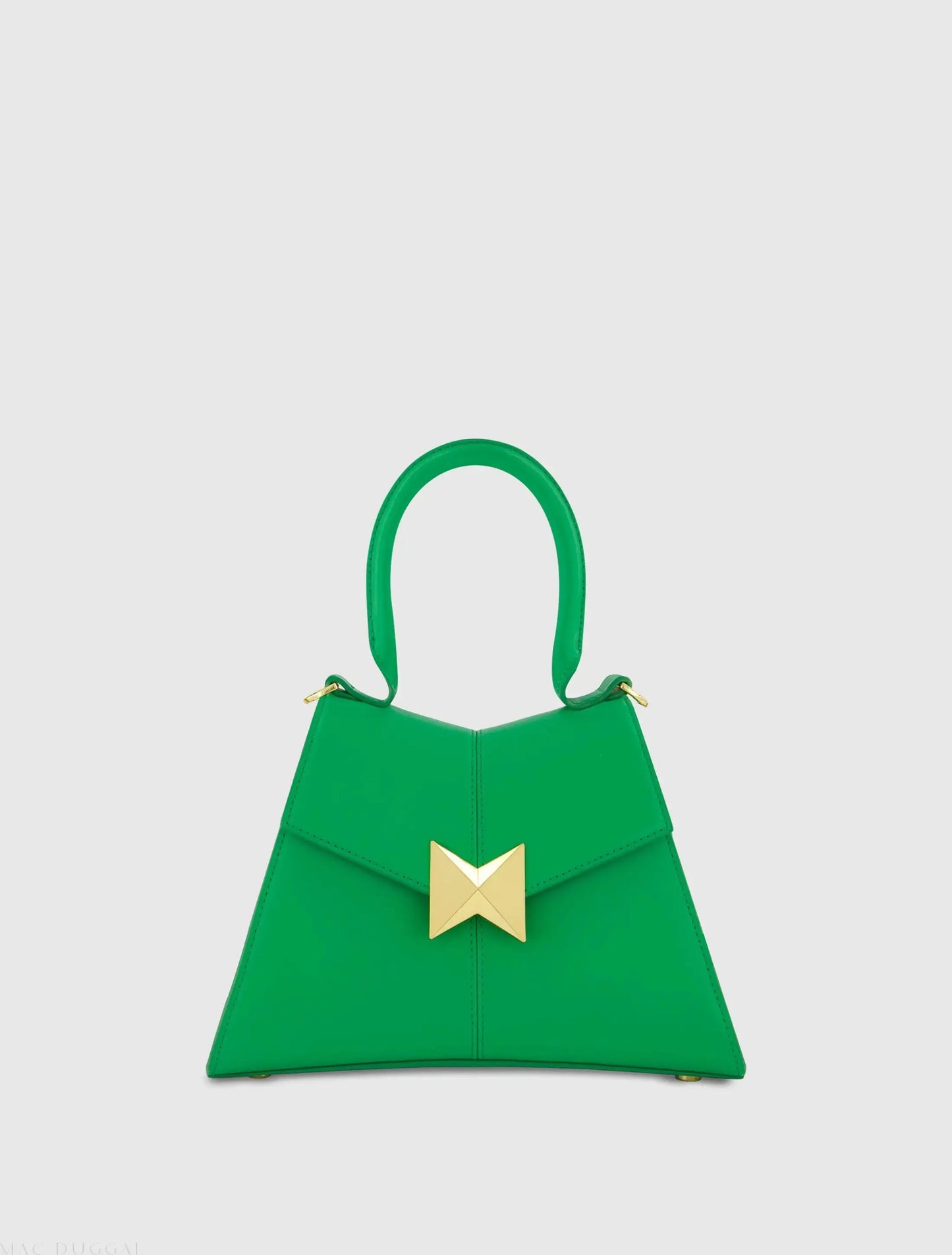 Angular Small Green Leather Handbag With Gold Hardware - Mac Duggal