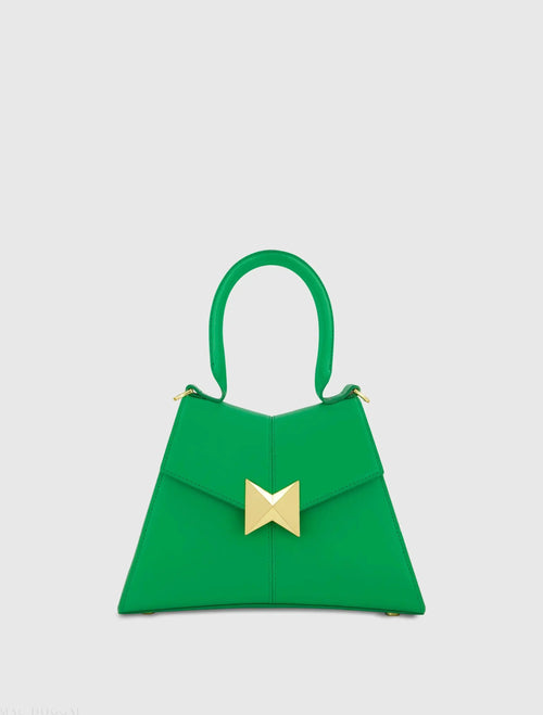 Angular Small Green Leather Handbag With Gold Hardware - Mac Duggal
