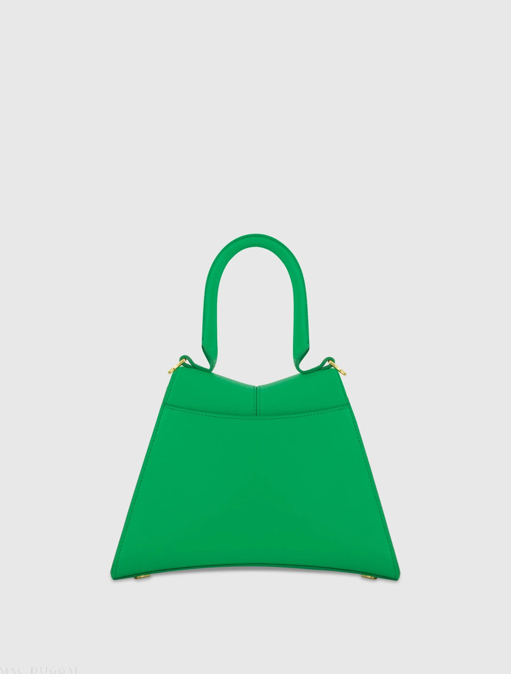 Angular Small Green Leather Handbag With Gold Hardware - Mac Duggal
