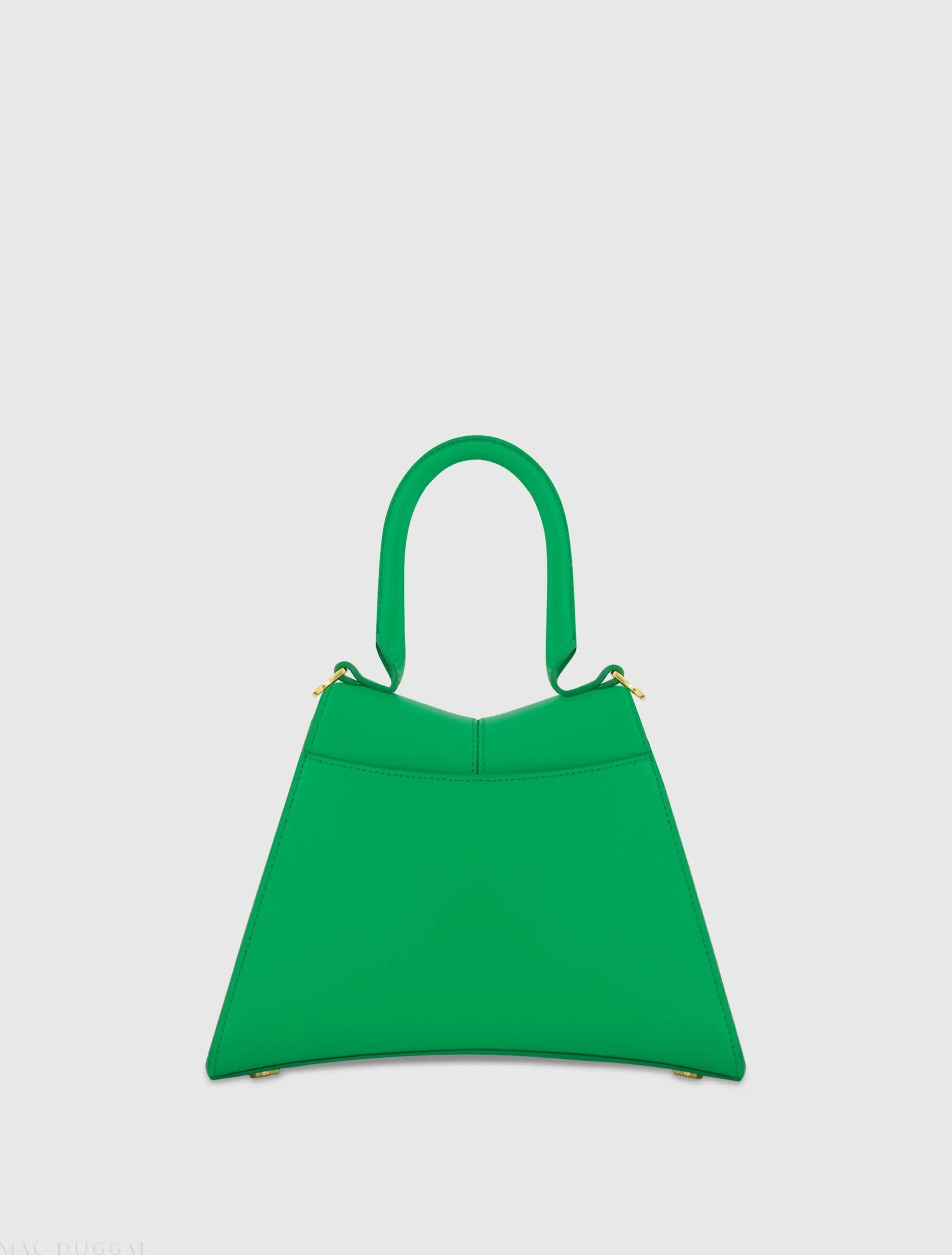 Angular Small Green Leather Handbag With Gold Hardware - Mac Duggal