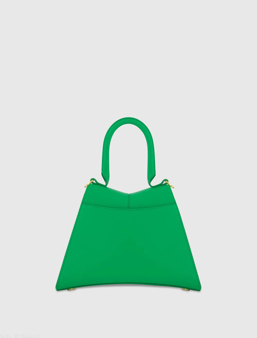 Angular Small Green Leather Handbag With Gold Hardware - Mac Duggal
