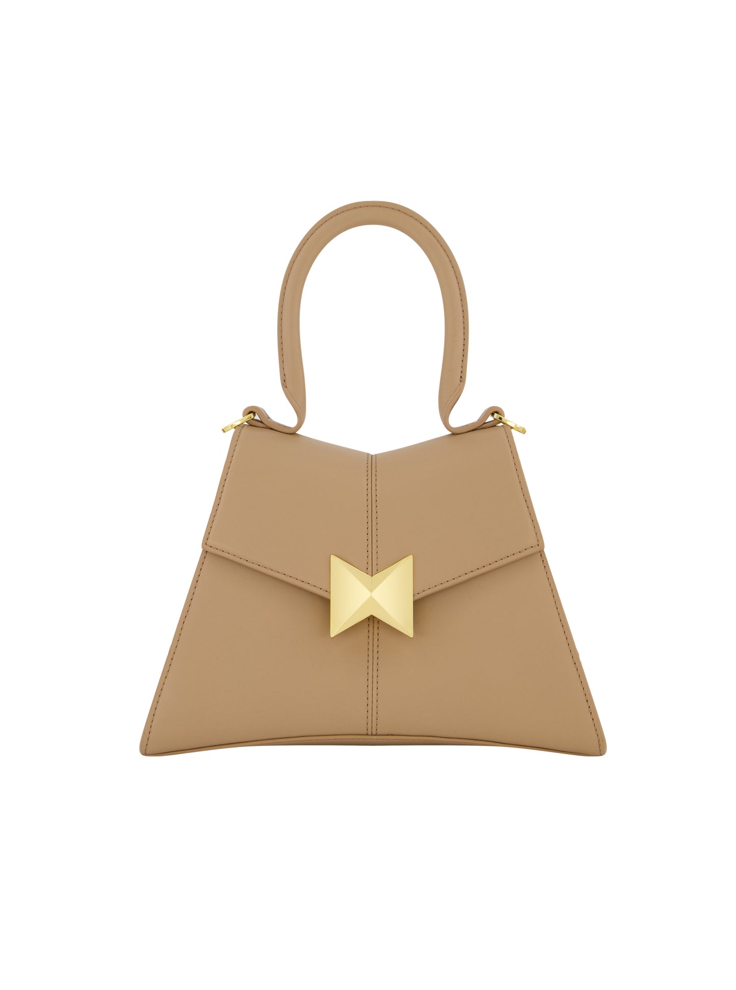 Angular Small Taupe Leather Handbag With Gold Hardware